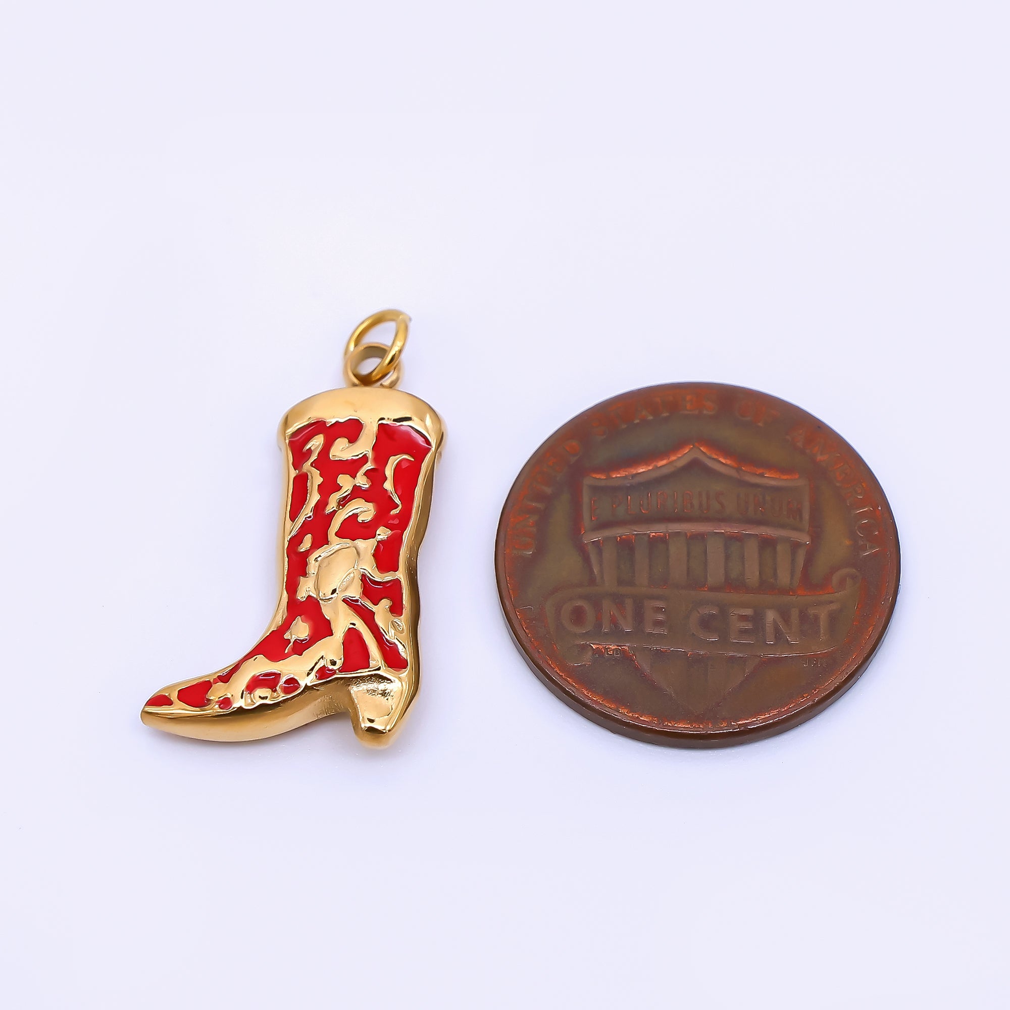 Stainless Steel 21mm Enamel Art Red Expensive Boots Shoes Charm | J-328