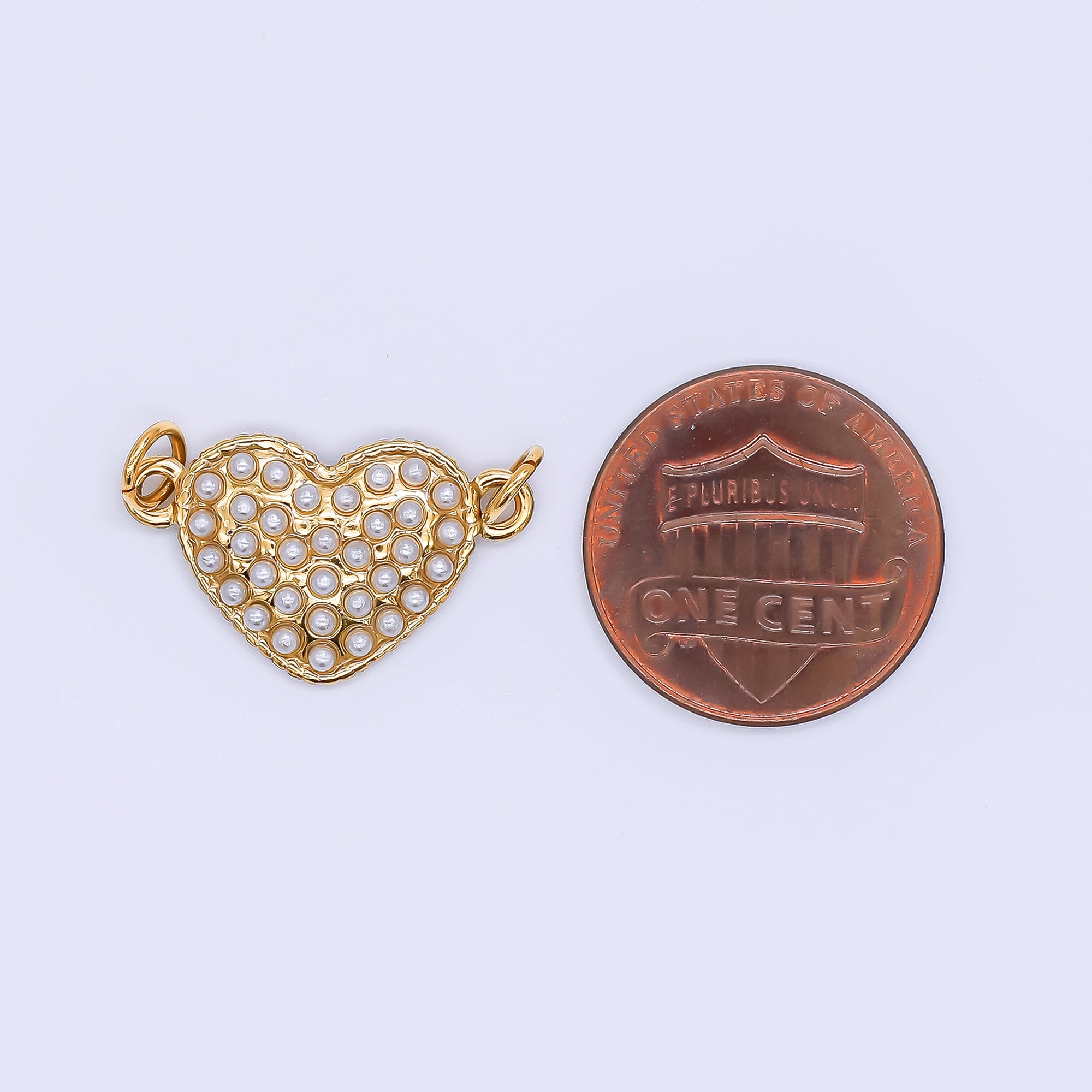Gold Stainless Steel 22mm Shell Pearl Chunky Heart Charm Connector | Y056