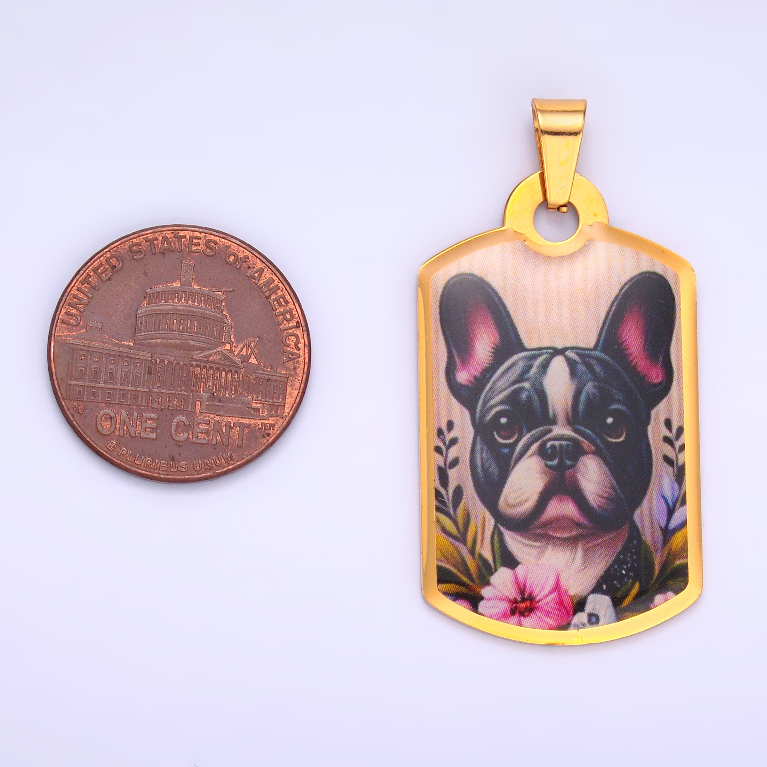 Stainless Steel Boston Terrier French Bulldog Dog Rectangular Tag Pendant | P1214