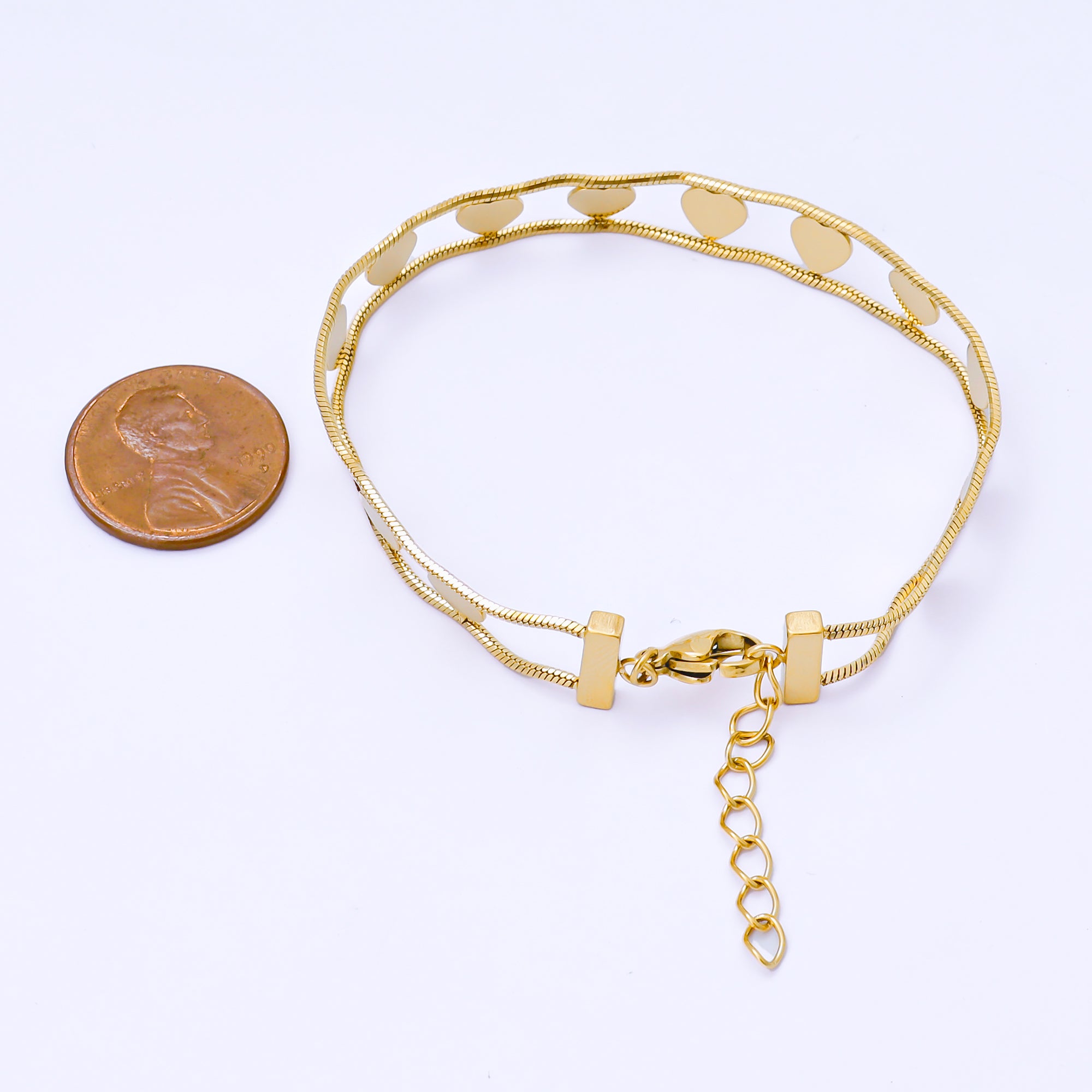 Gold Stainless Steel 8.1mm Heartbeat Double Strand 6 Inch Bracelet | WA-1432