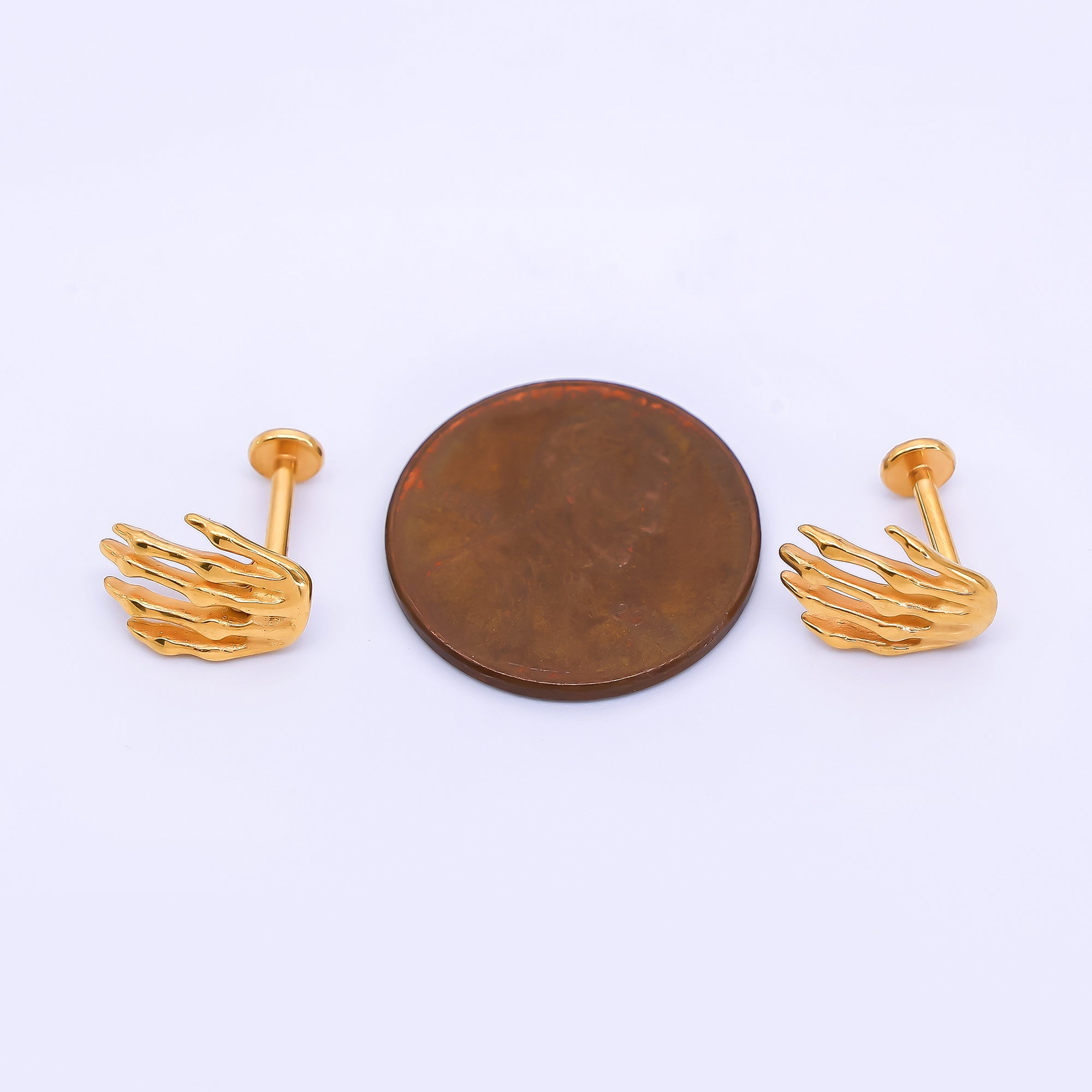 Gold Stainless Steel Skeleton Witch's Hands Stud Earrings | AB1584