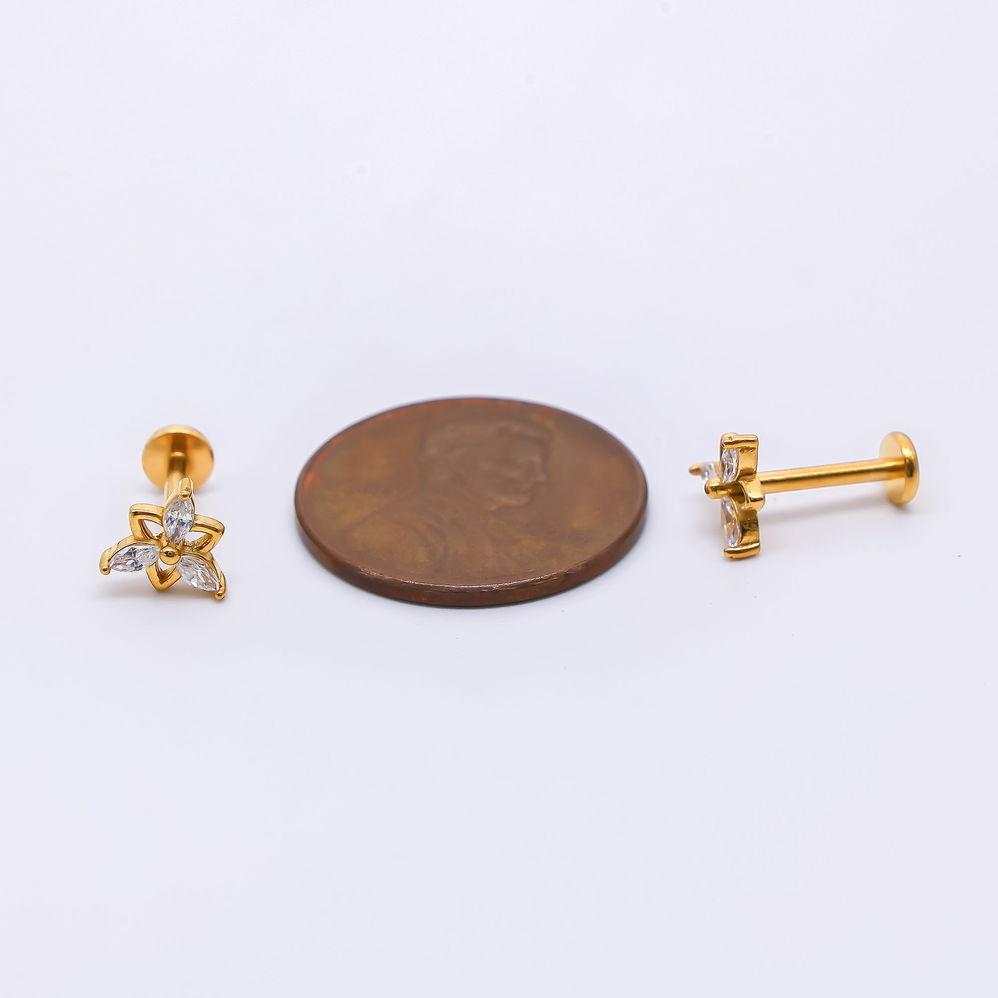 Gold Stainless Steel Marquise CZ Blooming Petals Floral Stud Earrings | AB1586