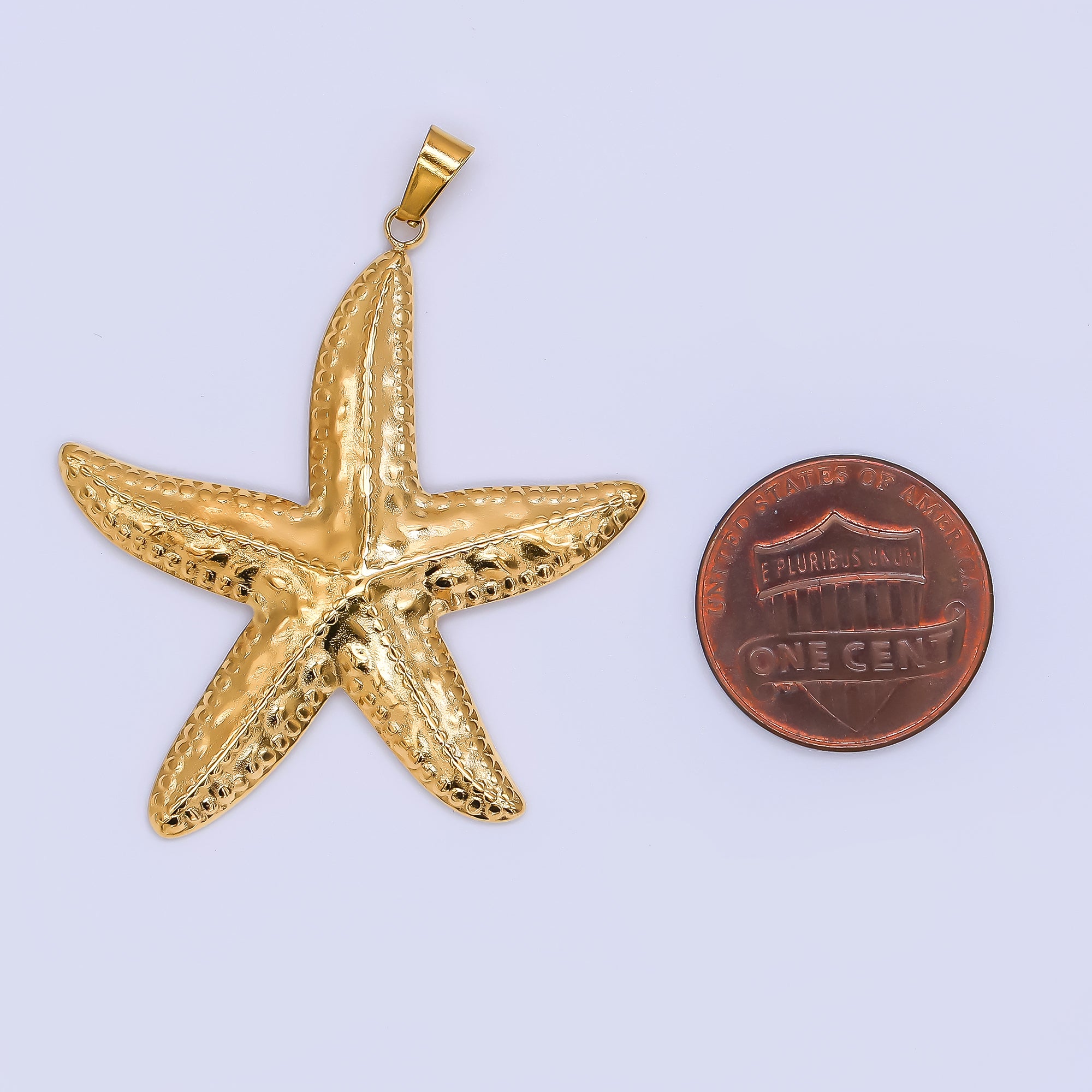 Gold Stainless Steel 40.5mm Sea Mermaid Starfish Animal Pendant | J152