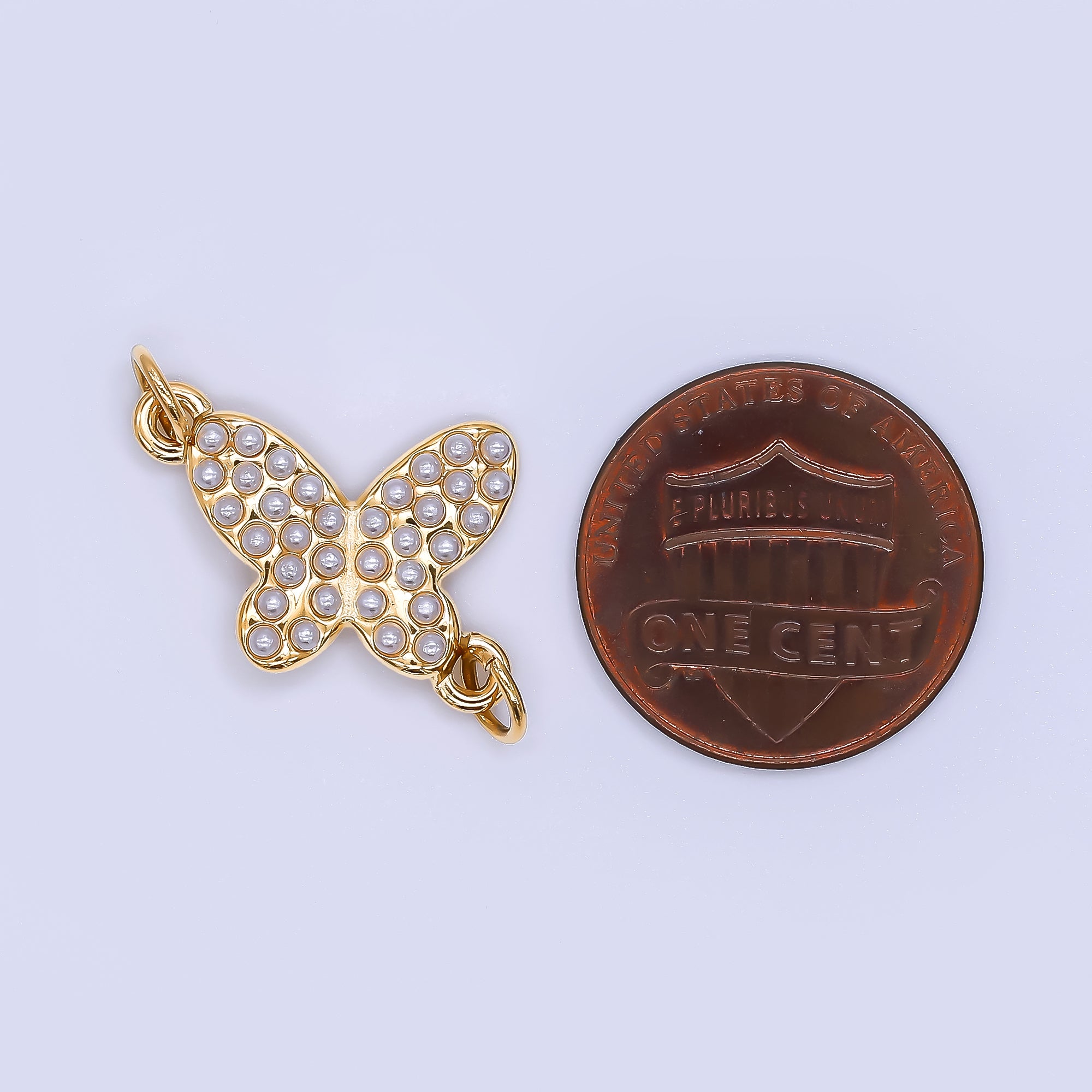 Gold Stainless Steel 22mm Shell Pearl Butterfly Mariposa Charm Connector | Y059