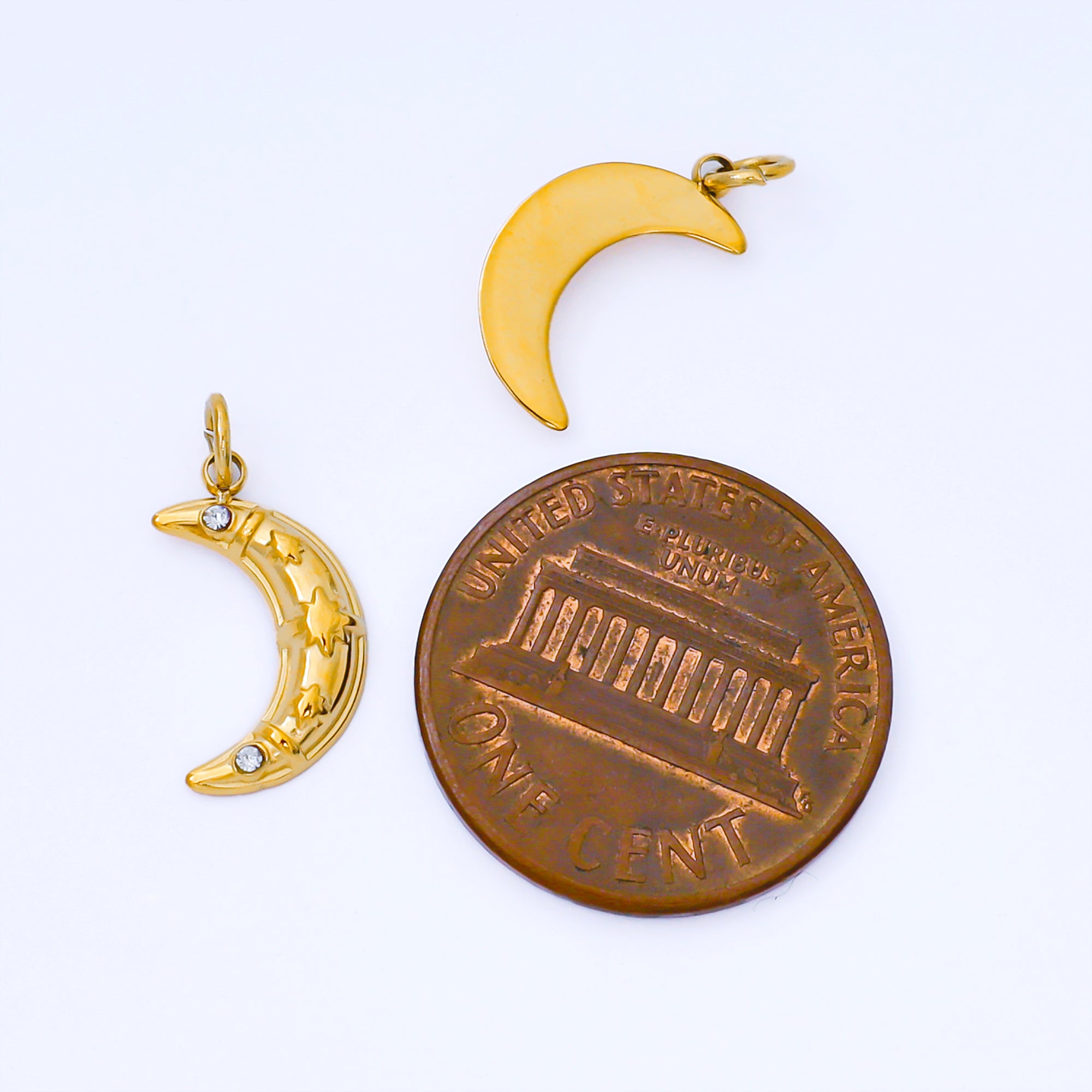 PVD Gold Stainless Steel 14mm Tiny Crescent Moon Charm Celestial Pendant | J538