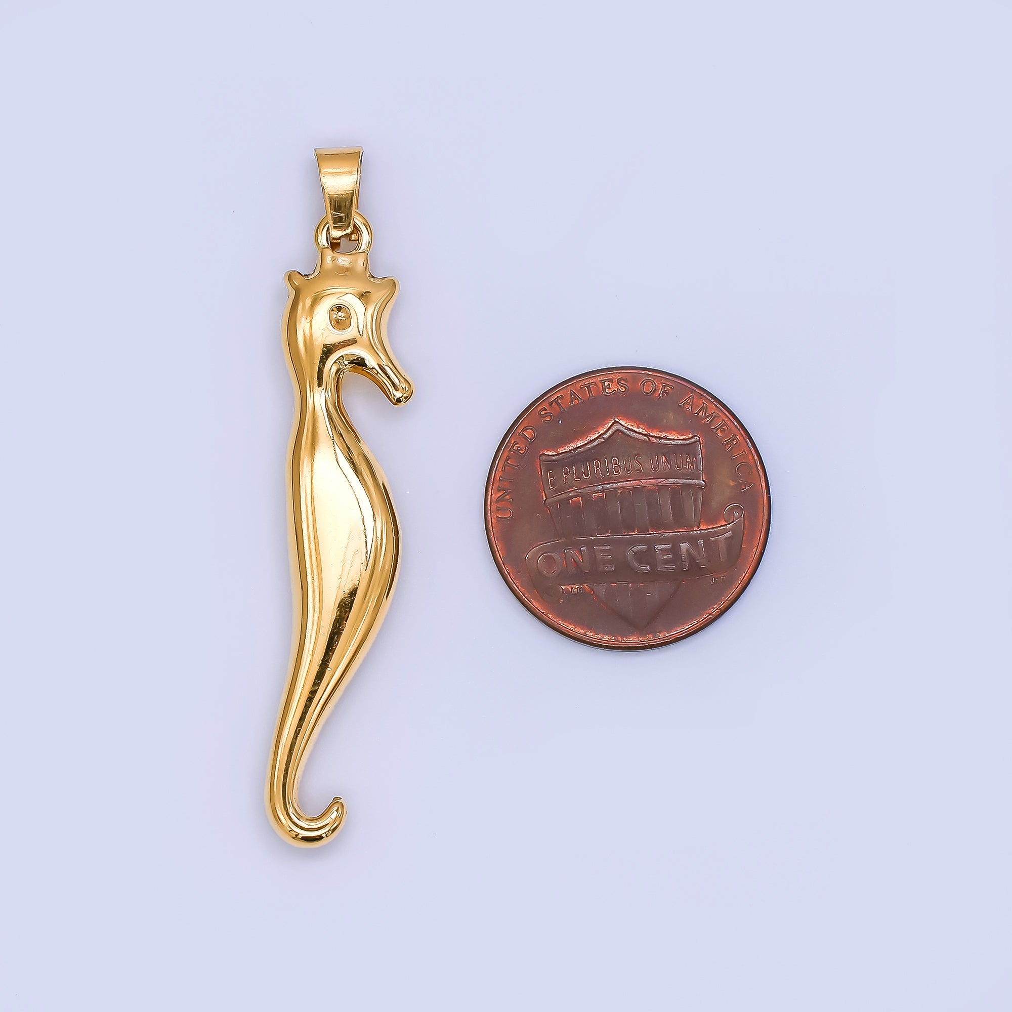 Gold Stainless Steel 43mm Slim Seahorse Animal Dainty Pendant | J162