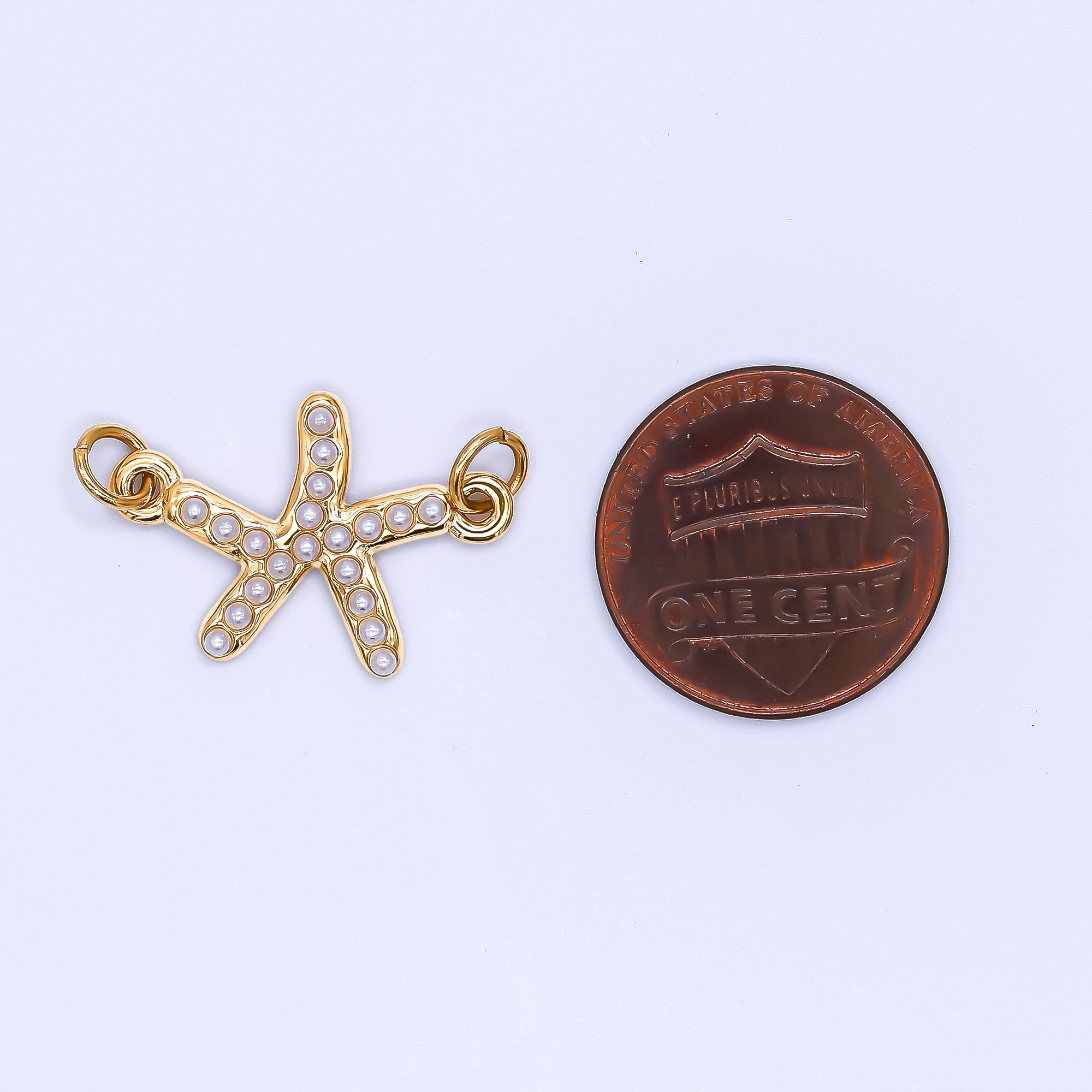 Gold Stainless Steel 22mm Shell Pearl Tiny Starfish Charm Connector | Y058