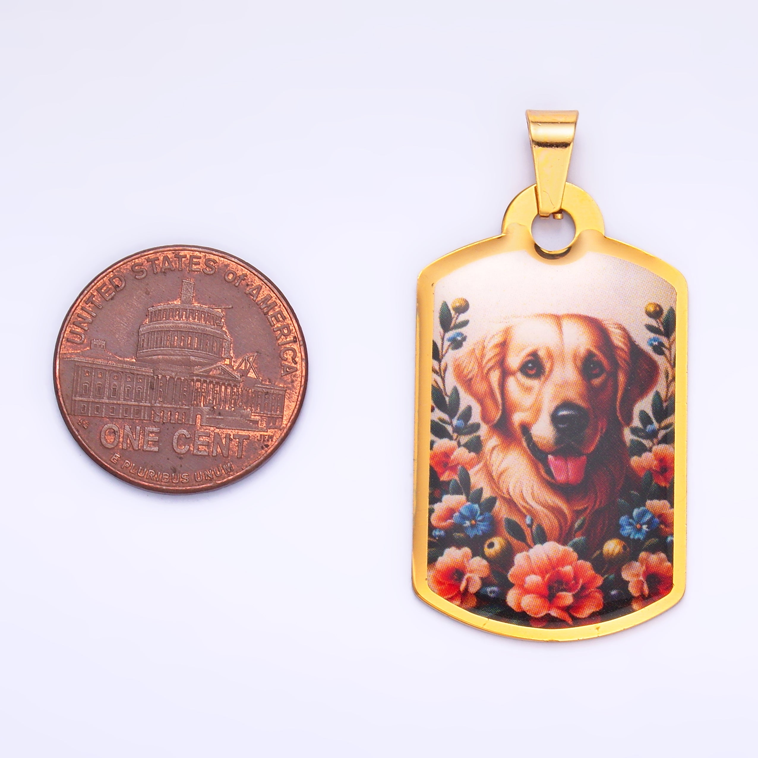 Stainless Steel Golden Retriever Dog Rectangular Tag Pendant | P1216