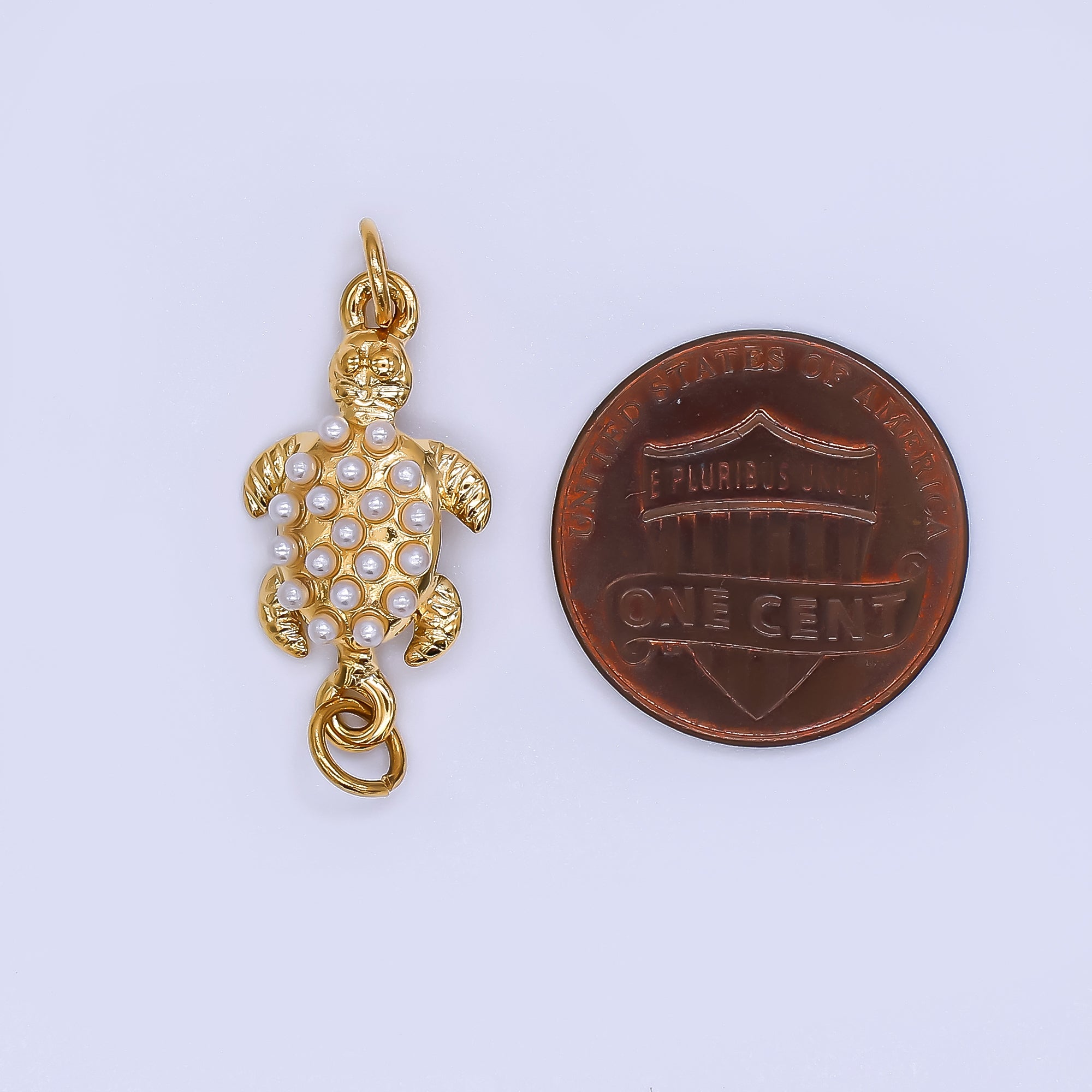 Gold Stainless Steel 22mm Shell Pearl Sea Turtle Charm Connector | Y060