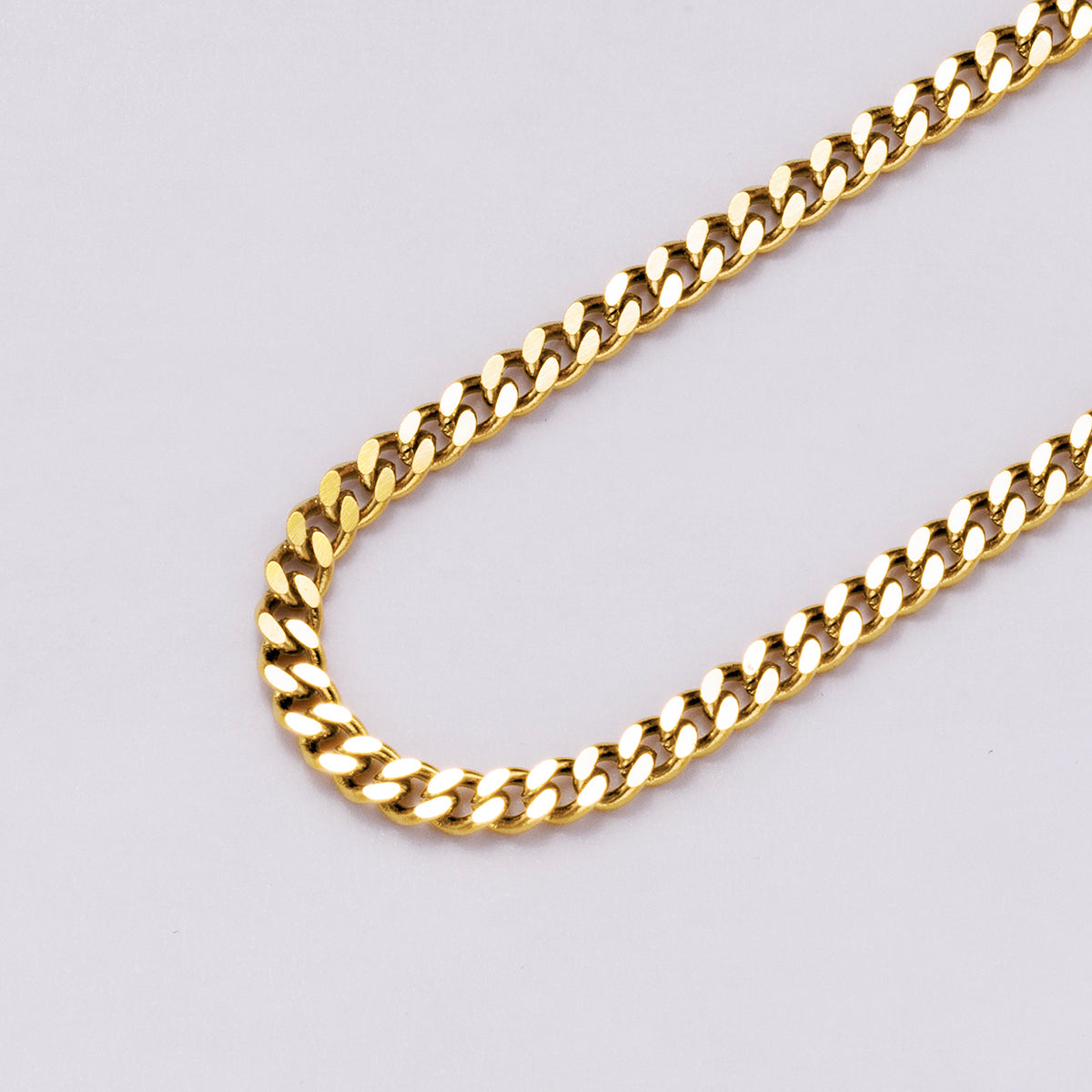 PVD Gold Stainless Steel 3mm Minimalist Curb Unfinished Chain by Yard | Roll-01867
