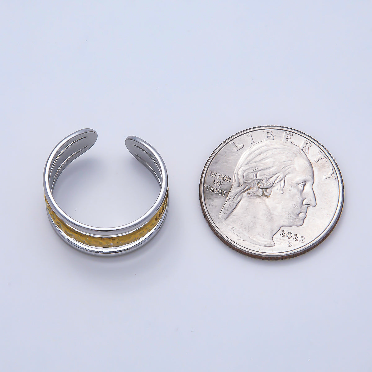 Stainless Steel Mixed Metal Wide Textured Triple Band Ring | Rings-00181