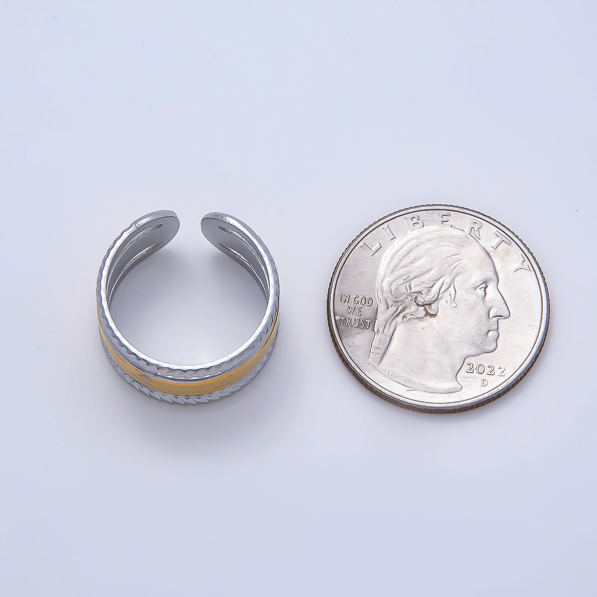 Stainless Steel Mixed Metal Wide Croissant Triple Band Ring | Rings-00180