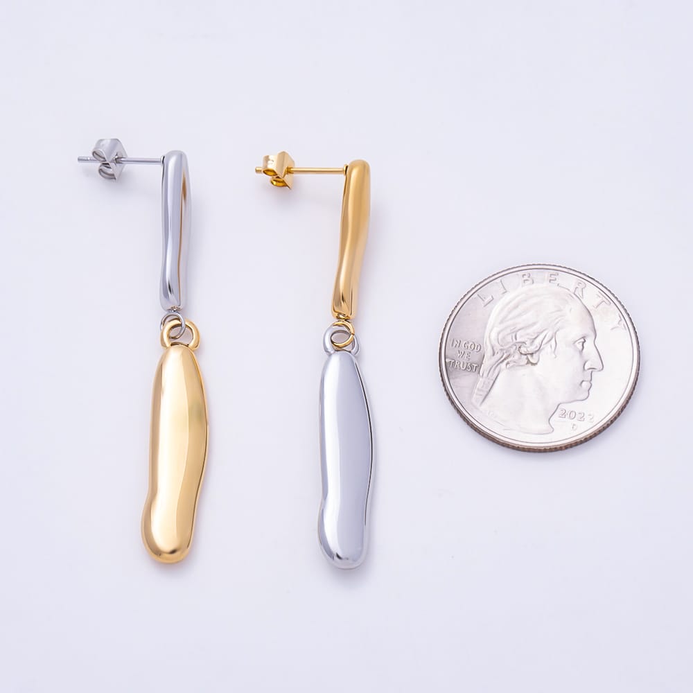 Stainless Steel PVD 53mm Mixed Metal Molten Oval Drop Stud Earrings | Earrings-01173