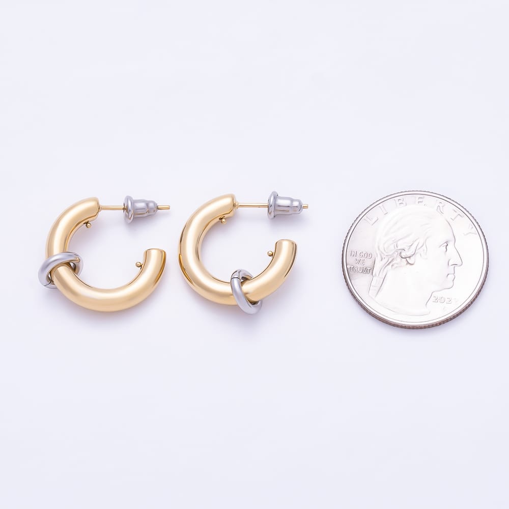 Stainless Steel 20mm Ring Mixed Metal C-Shaped Hoop in Gold & Silver | Earrings-00910 Earrings-00911