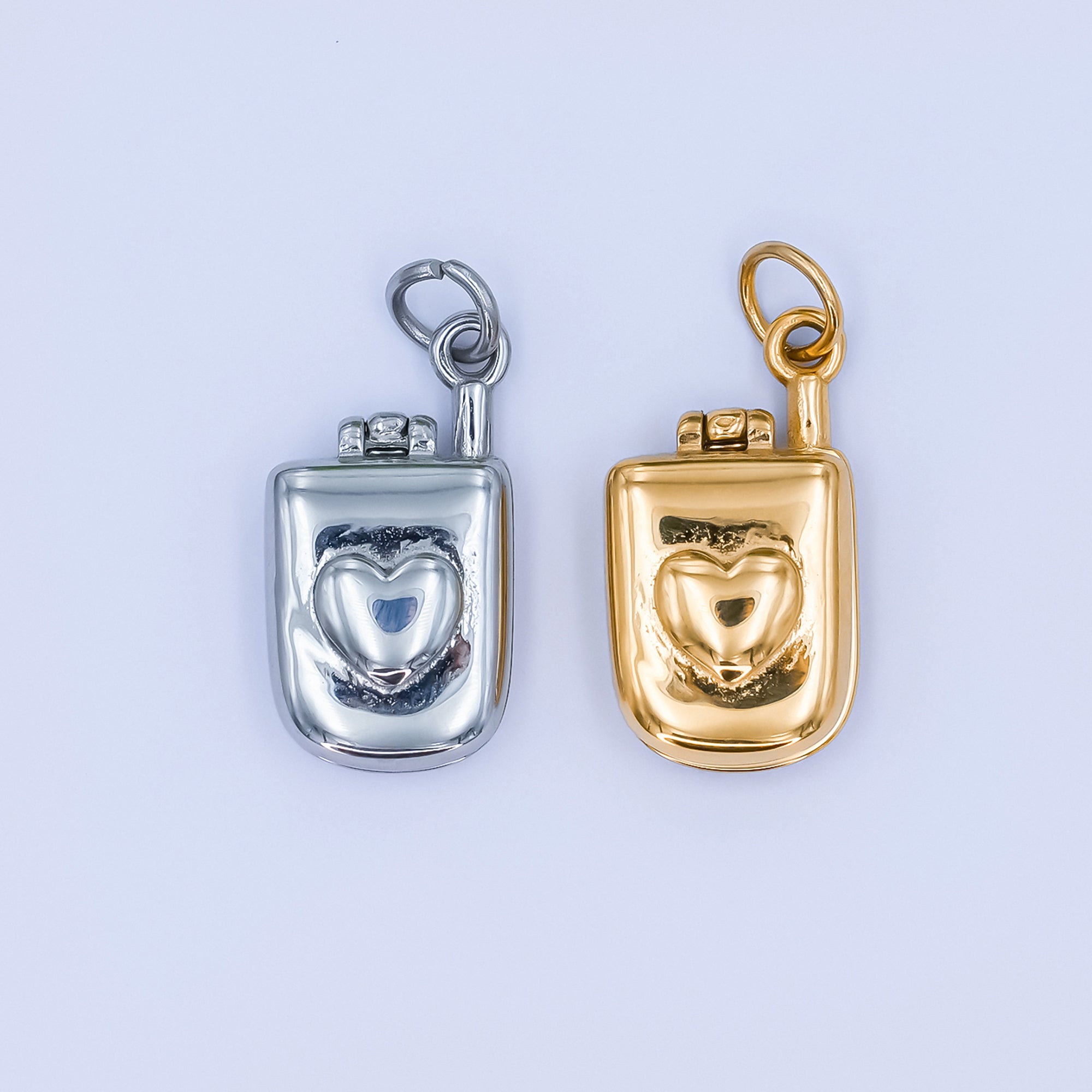 Stainless Steel Vintage Heart Flip Phone Charm in Gold & Silver | P726