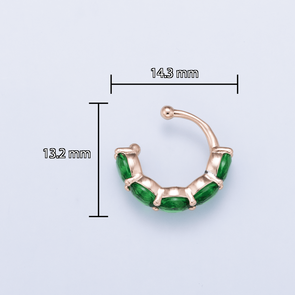 Rose Gold Filled 14mm Green CZ Oval Lined Ear Cuff Earrings | AI-00064