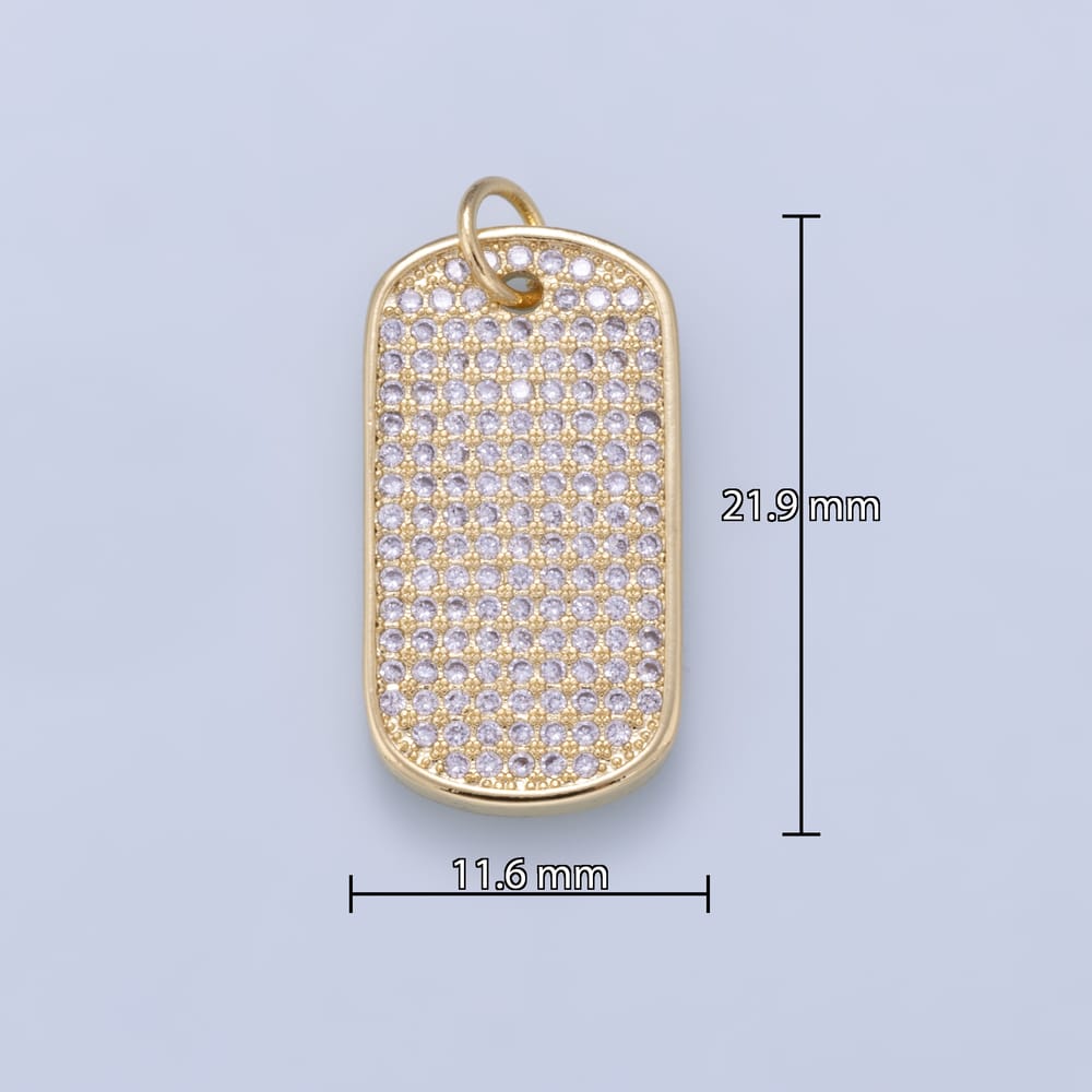 16K Gold Filled 22mm Micro Paved CZ Tag Rectangle Charm | Charms-02462