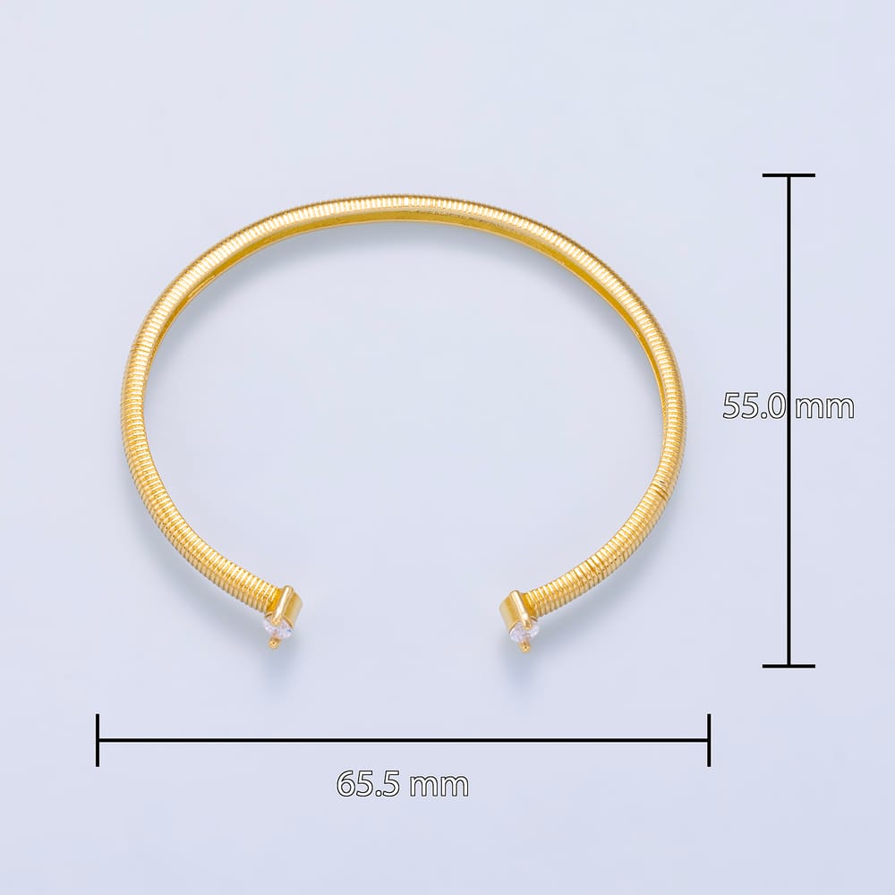 16K Gold Filled Clear Marquise CZ Ribbed Geometric Cuff Bracelet | WA-00715