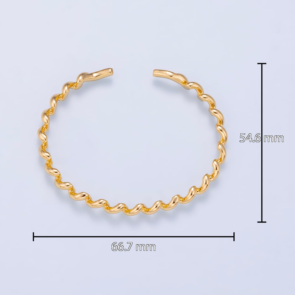 16K Gold Filled Minimalist Coil Slinky Geometric Cuff Bracelet | WA-00713
