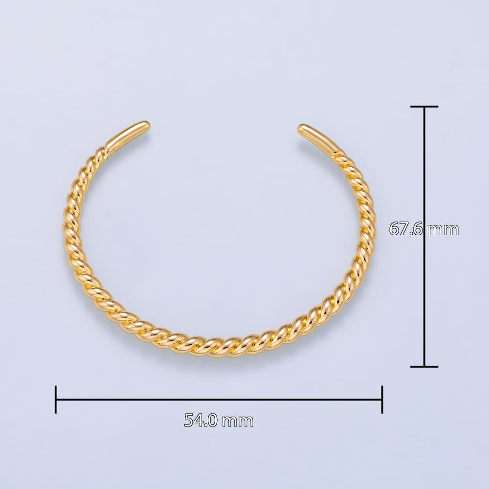 16K Gold Filled Minimalist Rope Geometric Cuff Bracelet | WA-00718