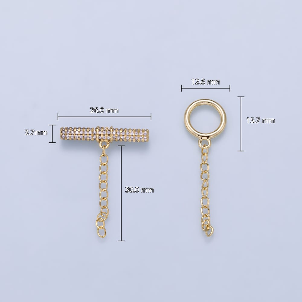 16K Gold Filled 26mm Micro Paved CZ OT Toggle Clasps Closure Chain Extender Enhancer Findings in Gold & Silver | Findings-00218 Findings-00219