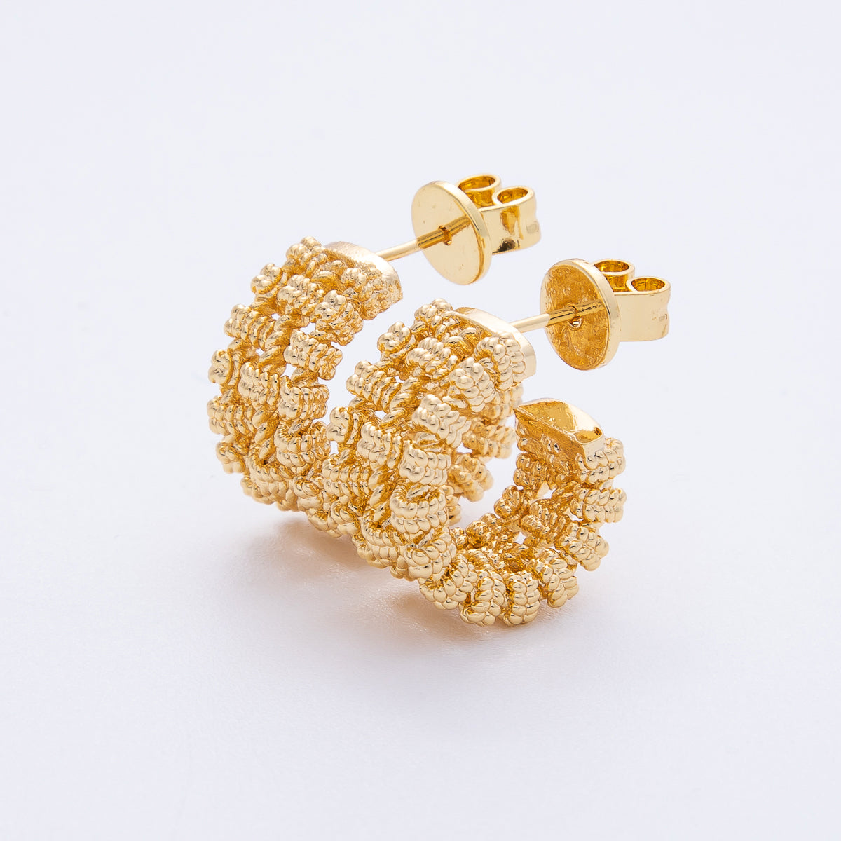 18K Gold Filled 17mm Geometric Rope C-Shaped Hoop Earrings | T001