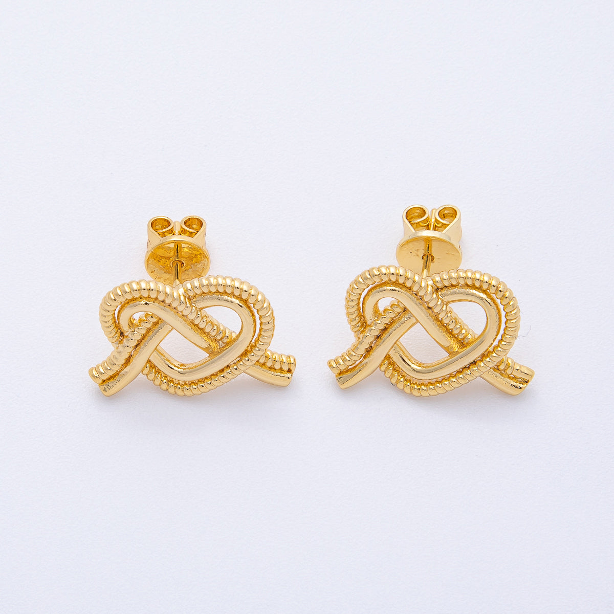 18K Gold Filled 13mm Ribbed Croissant Pretzel Pastry Stud Earrings | T002
