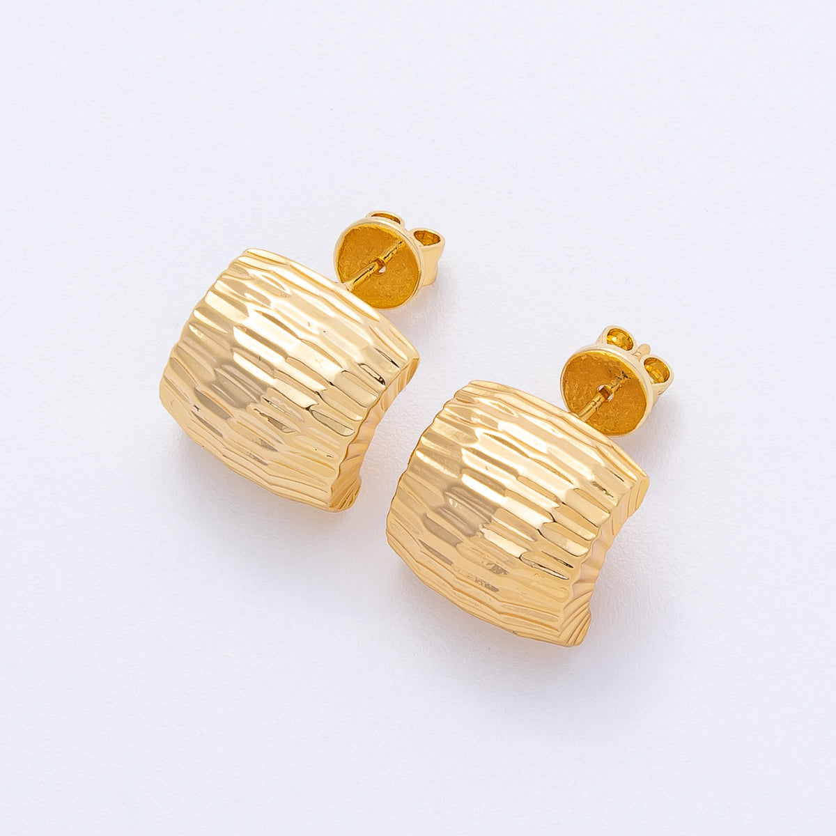 18K Gold Filled 15mm Multifaceted Edged Wide Geometric C-Shaped Hoops Earrings | T012
