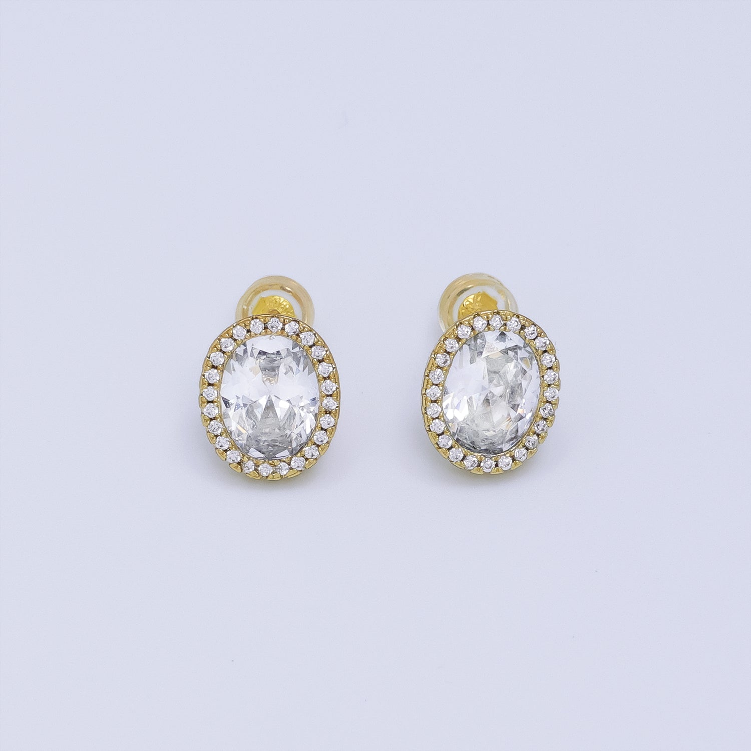 24K Gold Filled Clear CZ Micro Paved Oval Stud Earrings | T015