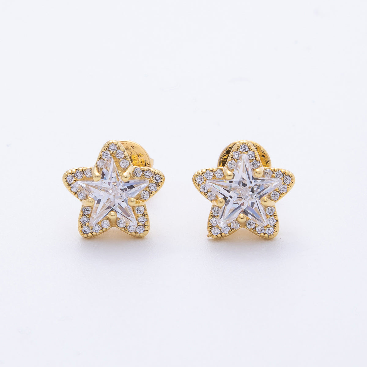 18K Gold Filled 11mm Clear CZ Micro Paved Star Stud Earrings | T125