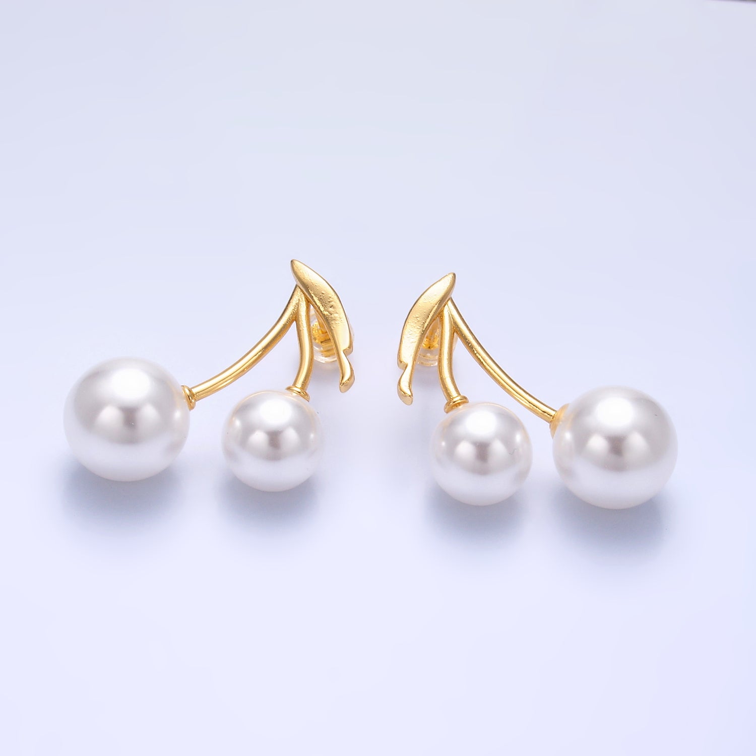 24K Gold Filled Shell Pearl Cherry Fruit Stud Earrings Set | T126