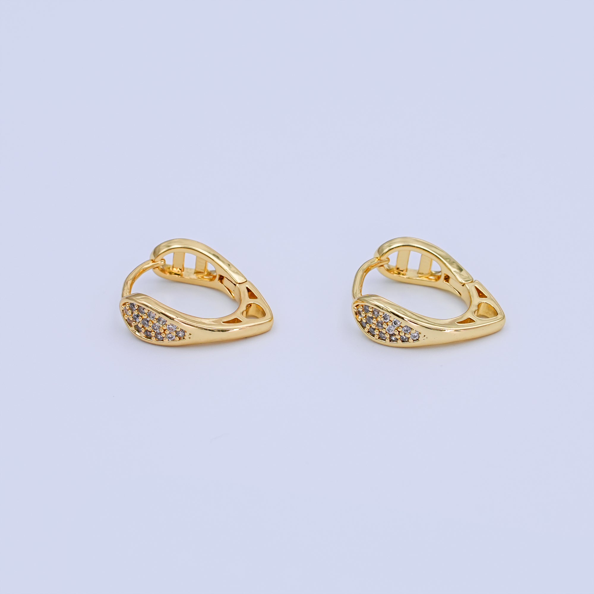 24K Gold Filled 17mm Micro Paved CZ Geometric Teardrop Huggie Earrings | T268