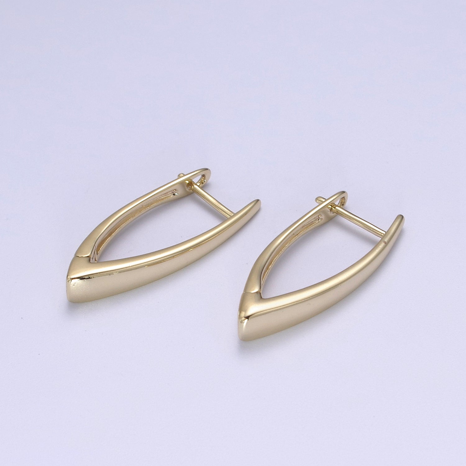 14K Gold Filled 27mm Minimalist Navette English Lock Hoop Earrings | T287