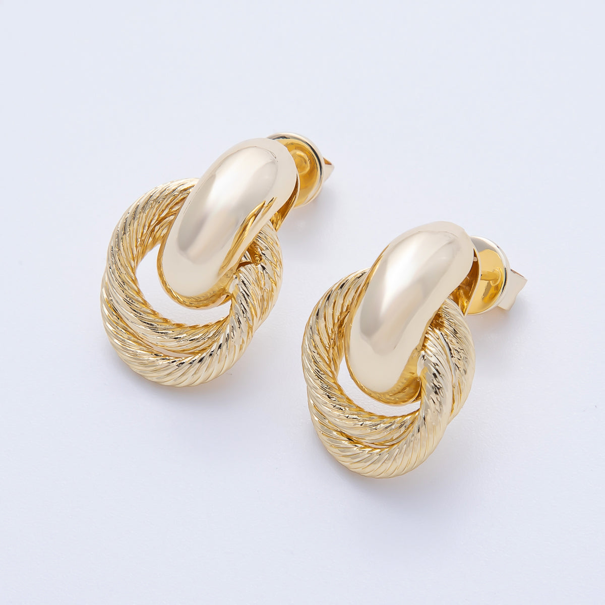 18K Gold Filled Double Croissant Door Knocker Drop Stud Earrings | T484
