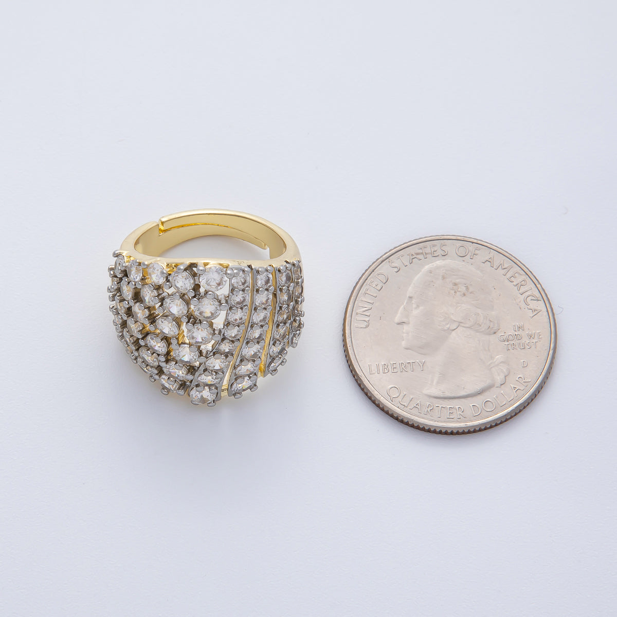 18K Gold Filled Micro Paved Mixed Metal CZ Wide Signet Ring | O761