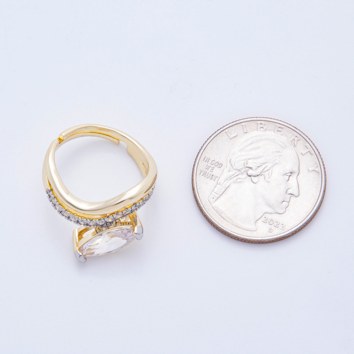 18K Gold Filled Clear Marquise Micro Paved CZ Wave Stacked Double Band Ring | O145