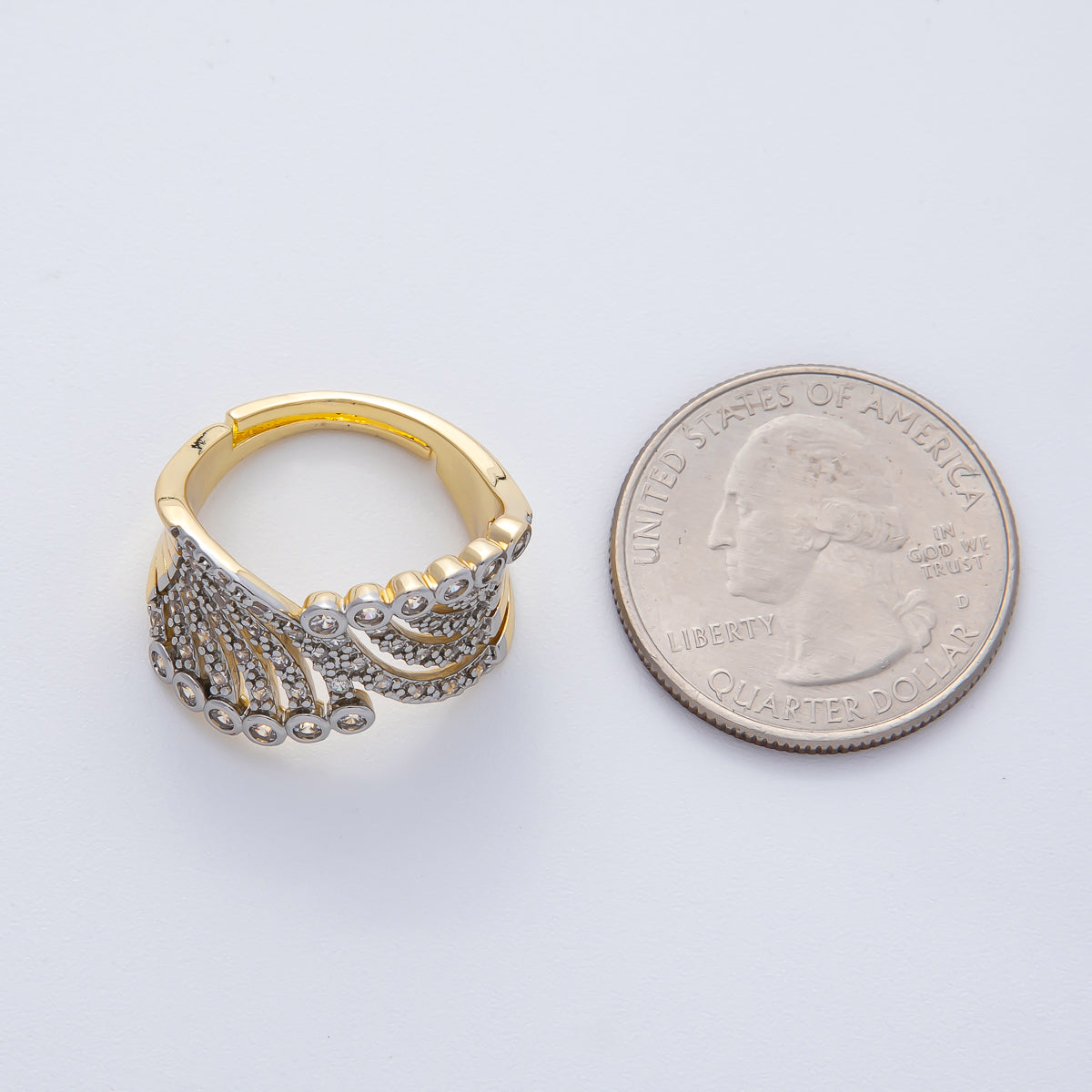 18K Gold Filled Mixed Metal Micro Paved CZ Bezel Wrap Ring | O752