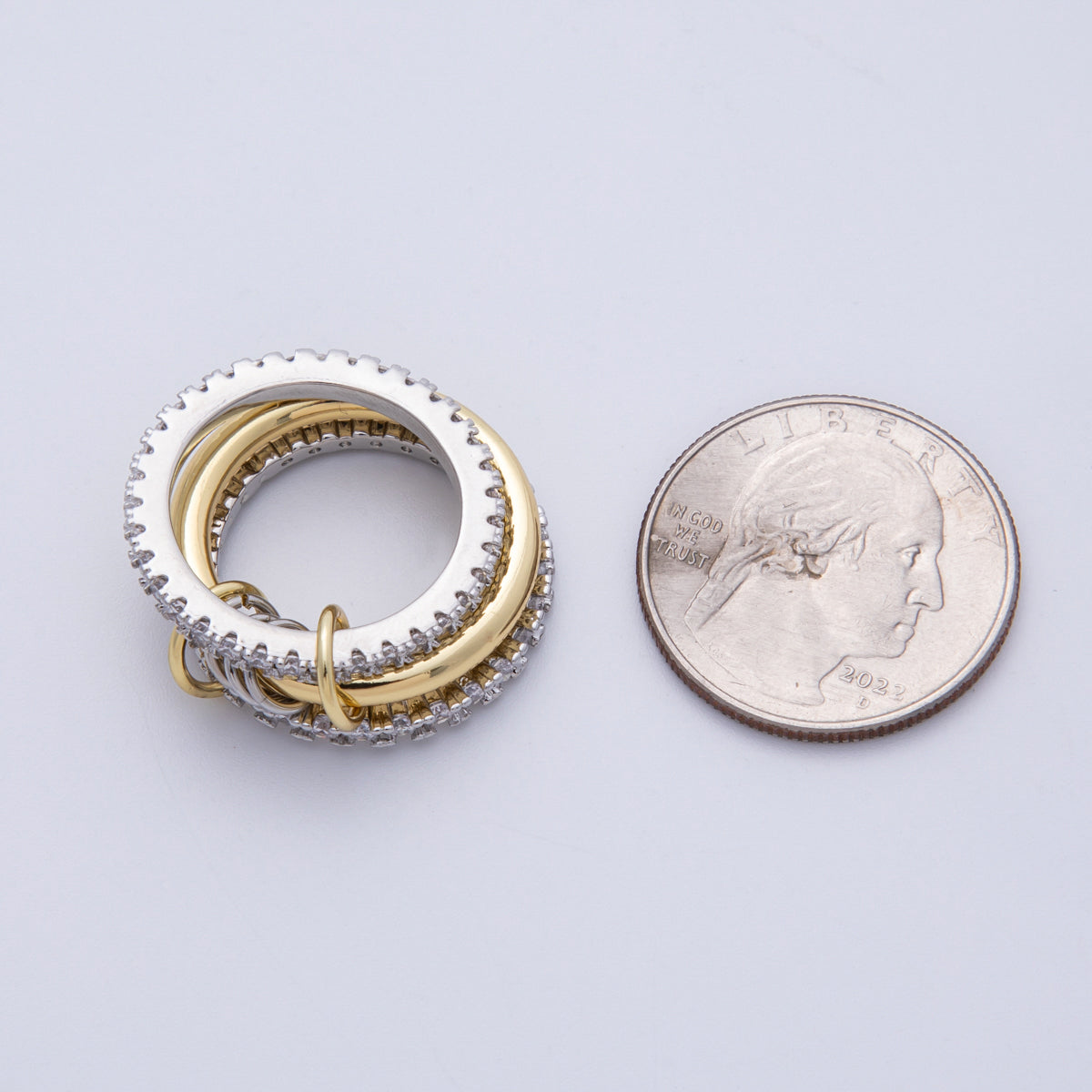 14K Gold Filled Micro Paved CZ Interlock Stacked Mixed Metal Ring | O1676