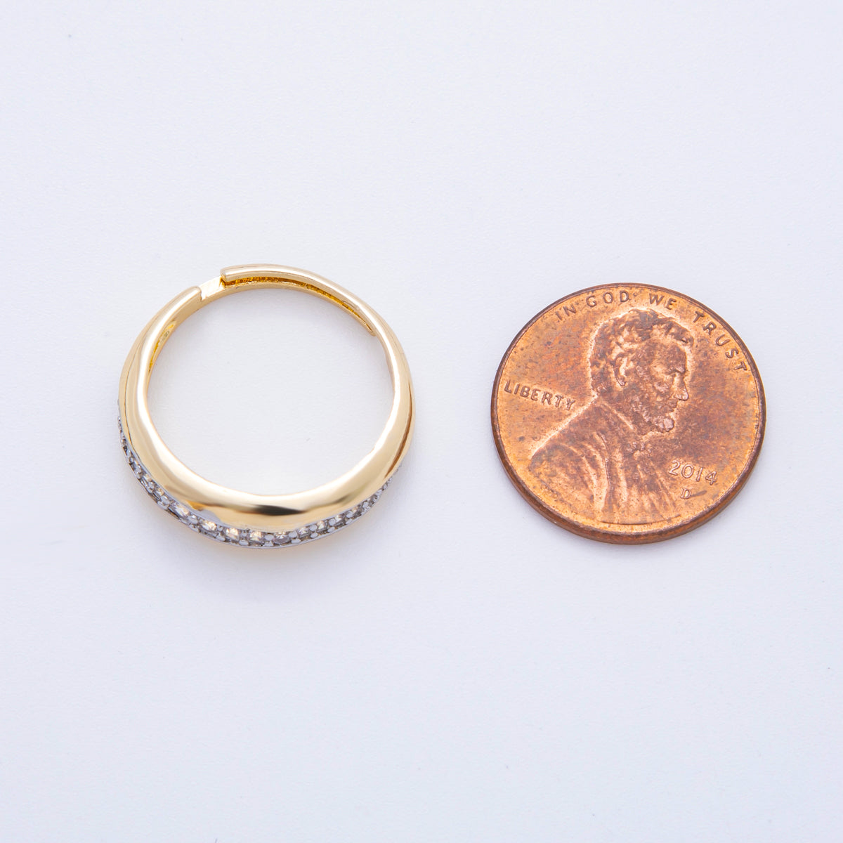 18K Gold Filled Mixed Metal Micro Paved CZ Dainty CZ Thin Band Adjustable Ring | O140