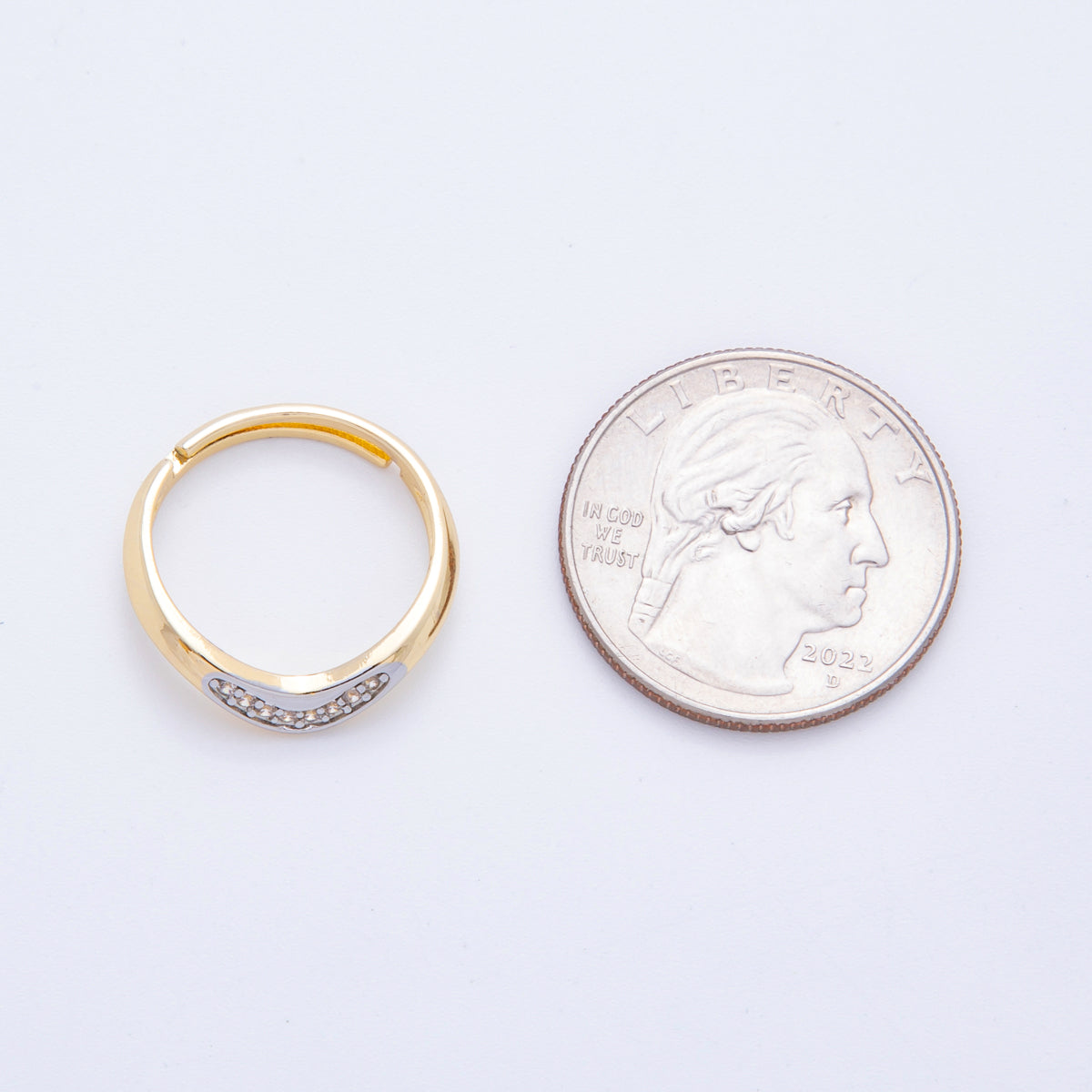 Minimalist Two Toned Gold Filled Micro Paved CZ Gradient Chevron Ring Adjustable | O138