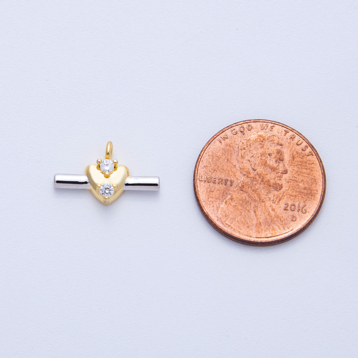 14K Gold Filled 15.5mm CZ Heart Bar Mini Mixed Metal Charm | Charms-00043
