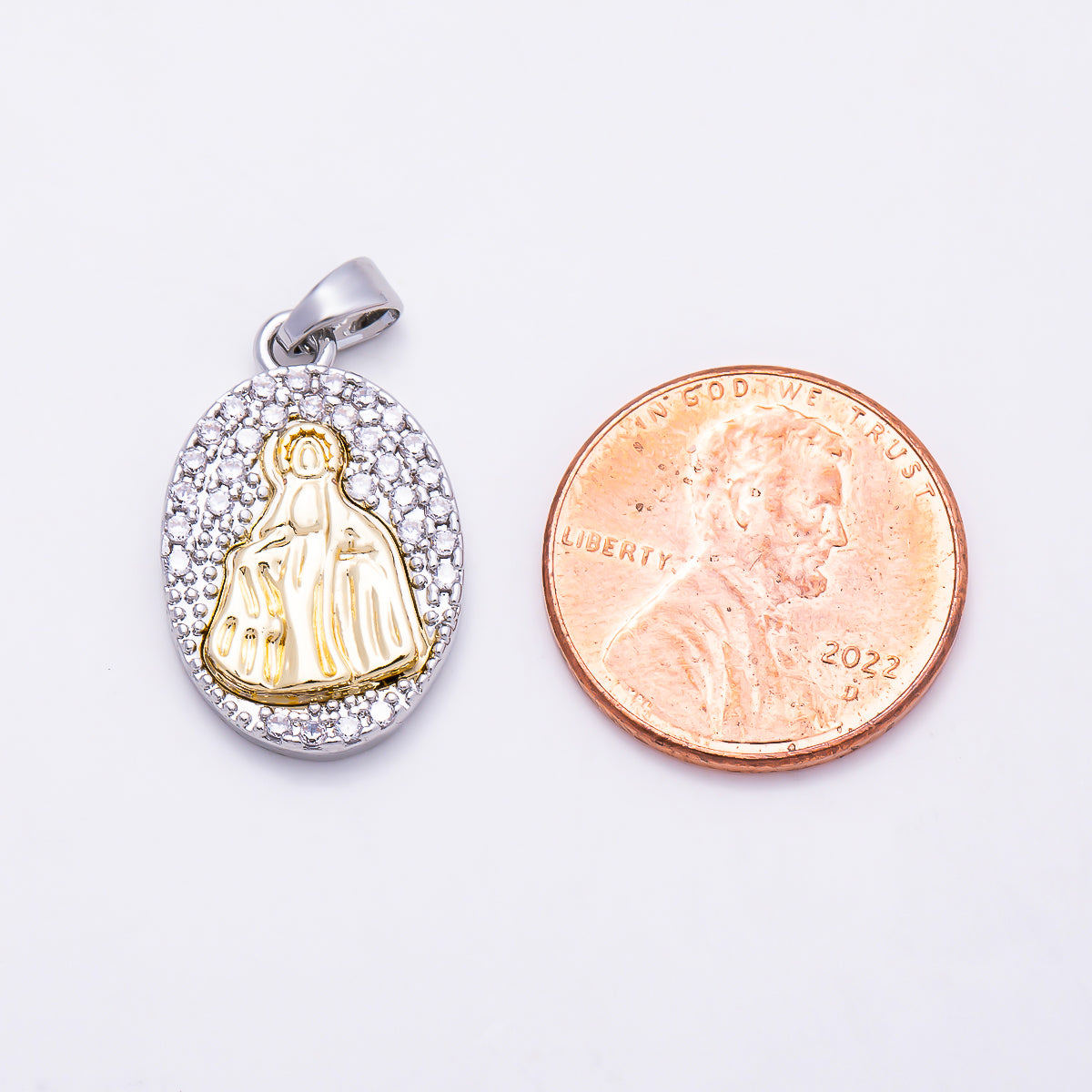 16K Gold Filled 21mm St. Jude, St. Benedict, Guadalupe Mixed Metal Textured Religious Oval Pendant | Charms-02011 ~ Charms-02017