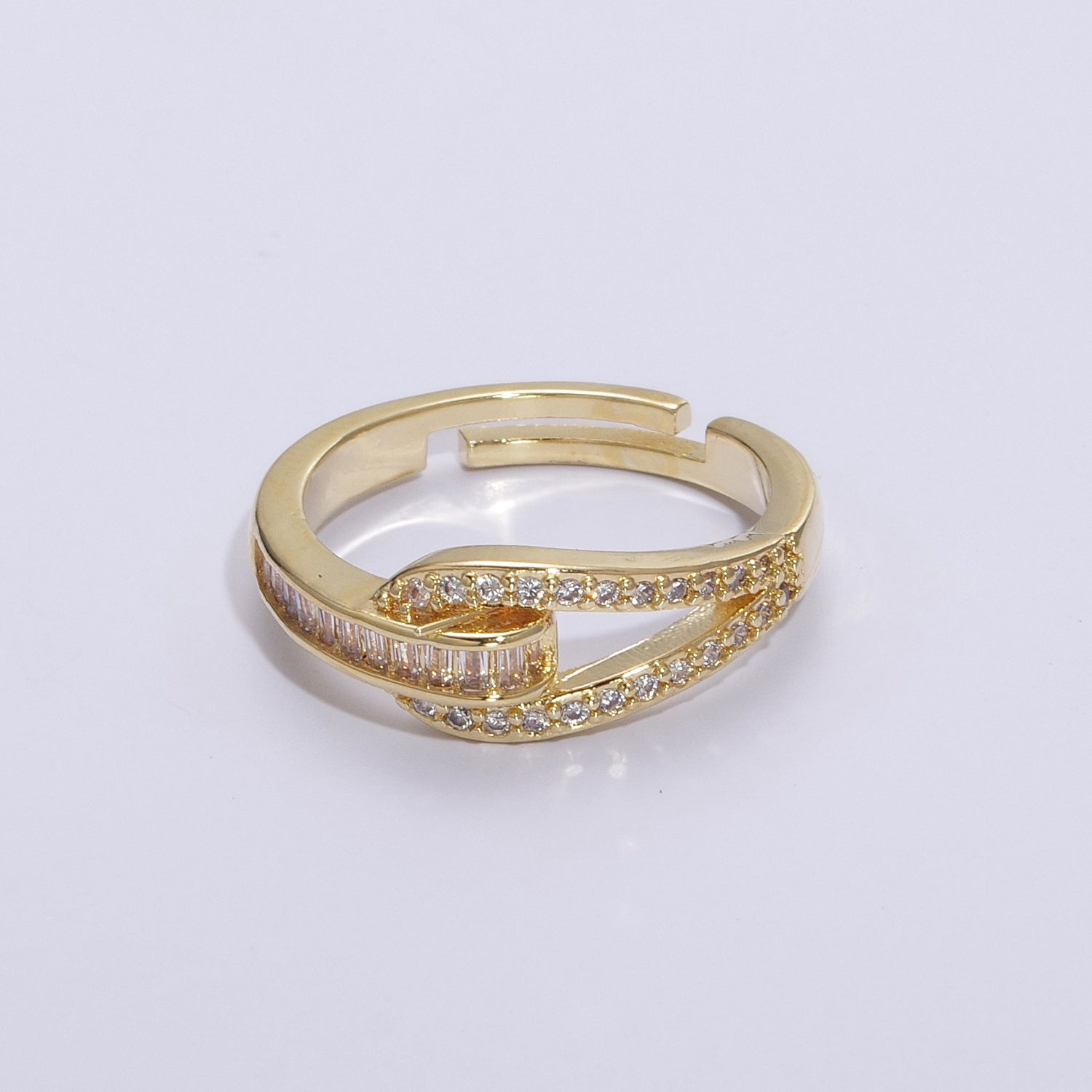 24K Gold Filled Clear CZ Micro Paved Baguette Knot Ring | U029