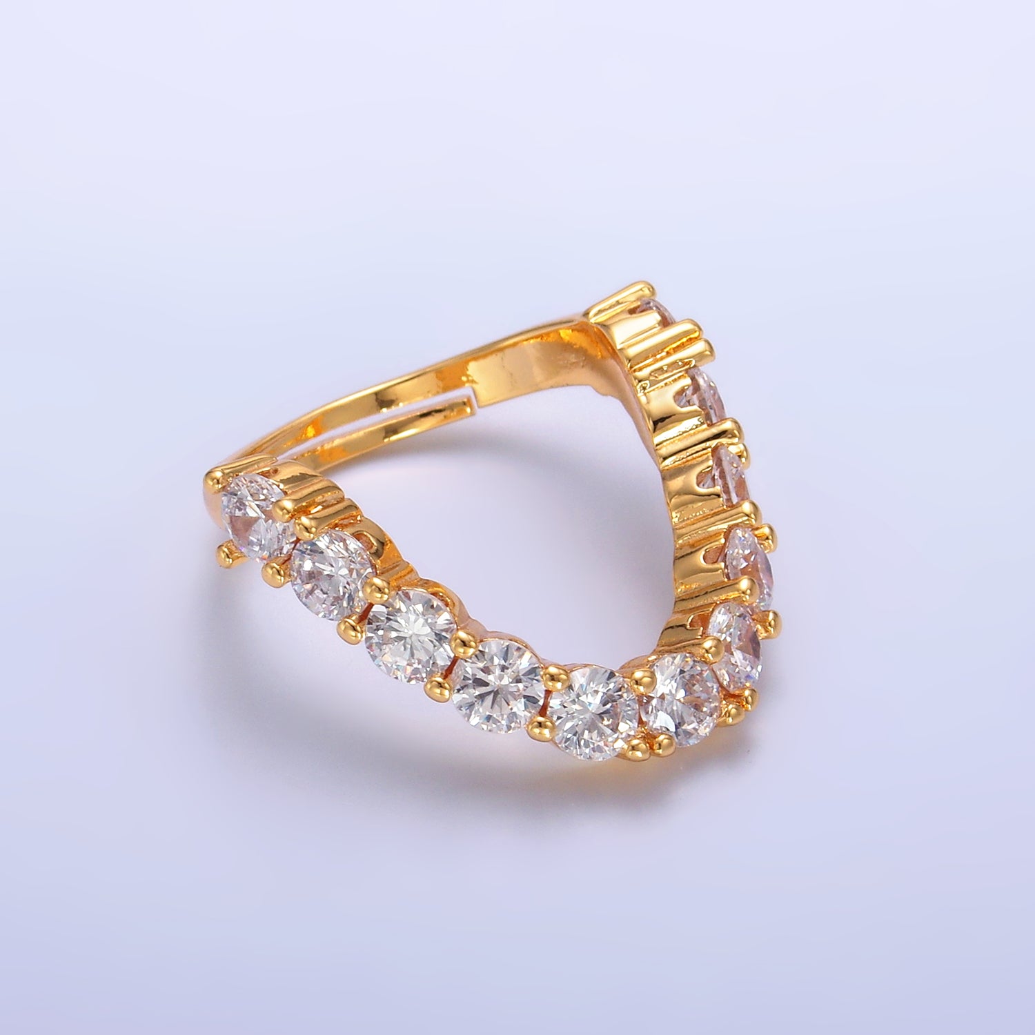 24K Gold Filled Clear CZ Paved Curved Chevron Ring | U426