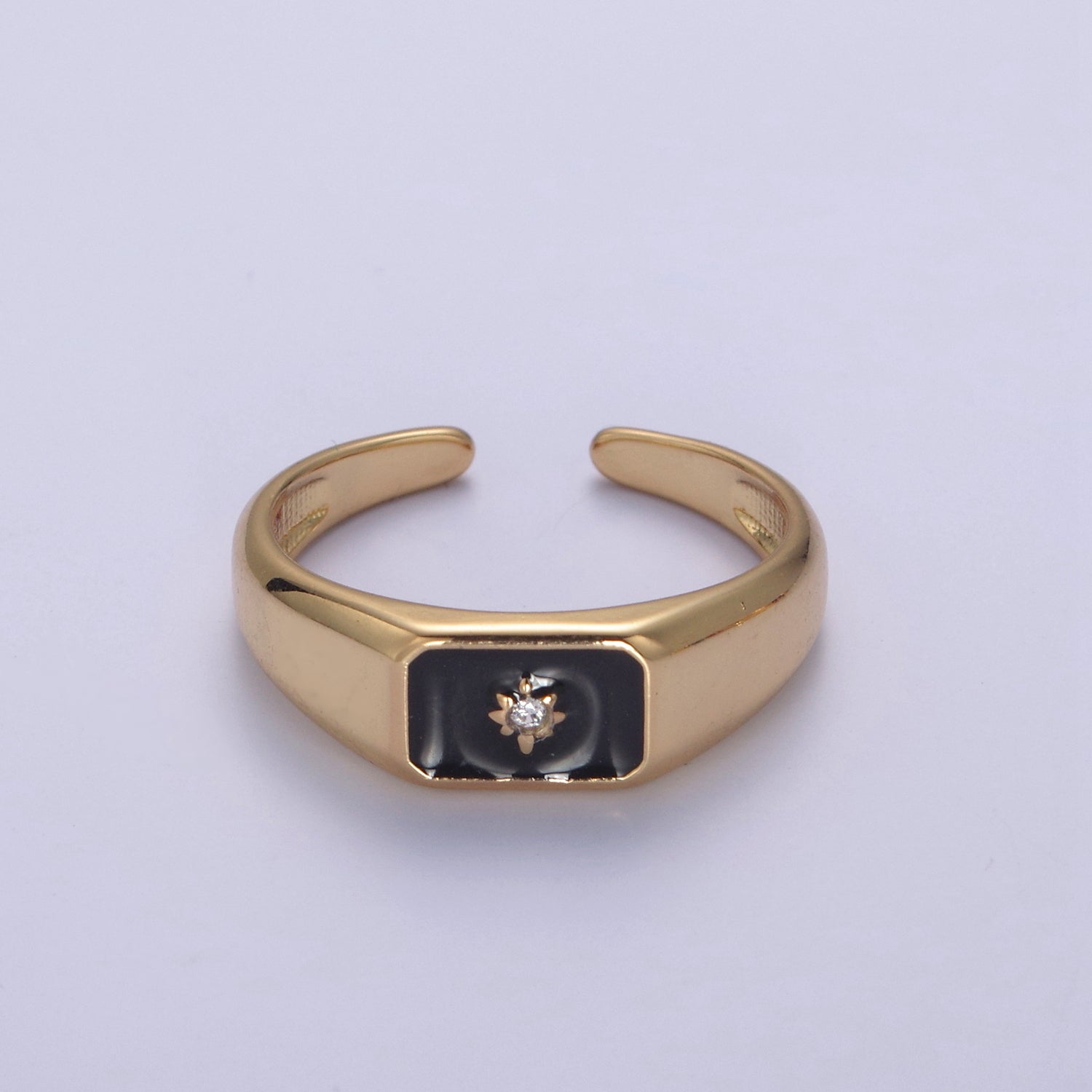 24K Gold Filled Black, Pink, Red, Purple Enamel CZ North Star Rectangle Signet Ring | U509 - U513