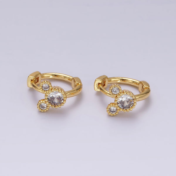 14K Gold Filled Mouse Triple Clear CZ 12mm Cartilage Huggie Earrings | V085 - DLUXCA