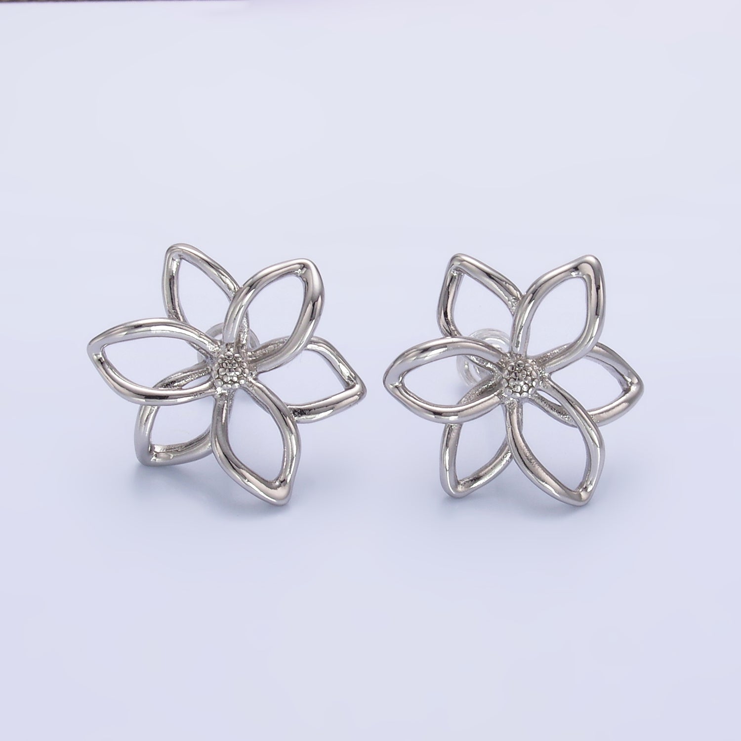 24K Gold Filled Open Floral Flower Stud Earrings in Gold & Silver | V-303 V-311