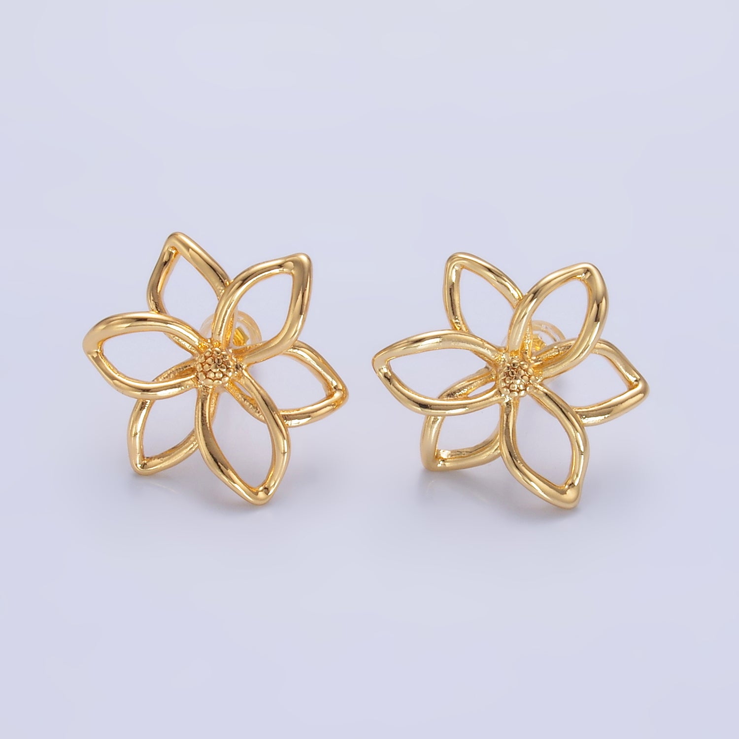 24K Gold Filled Open Floral Flower Stud Earrings in Gold & Silver | V-303 V-311