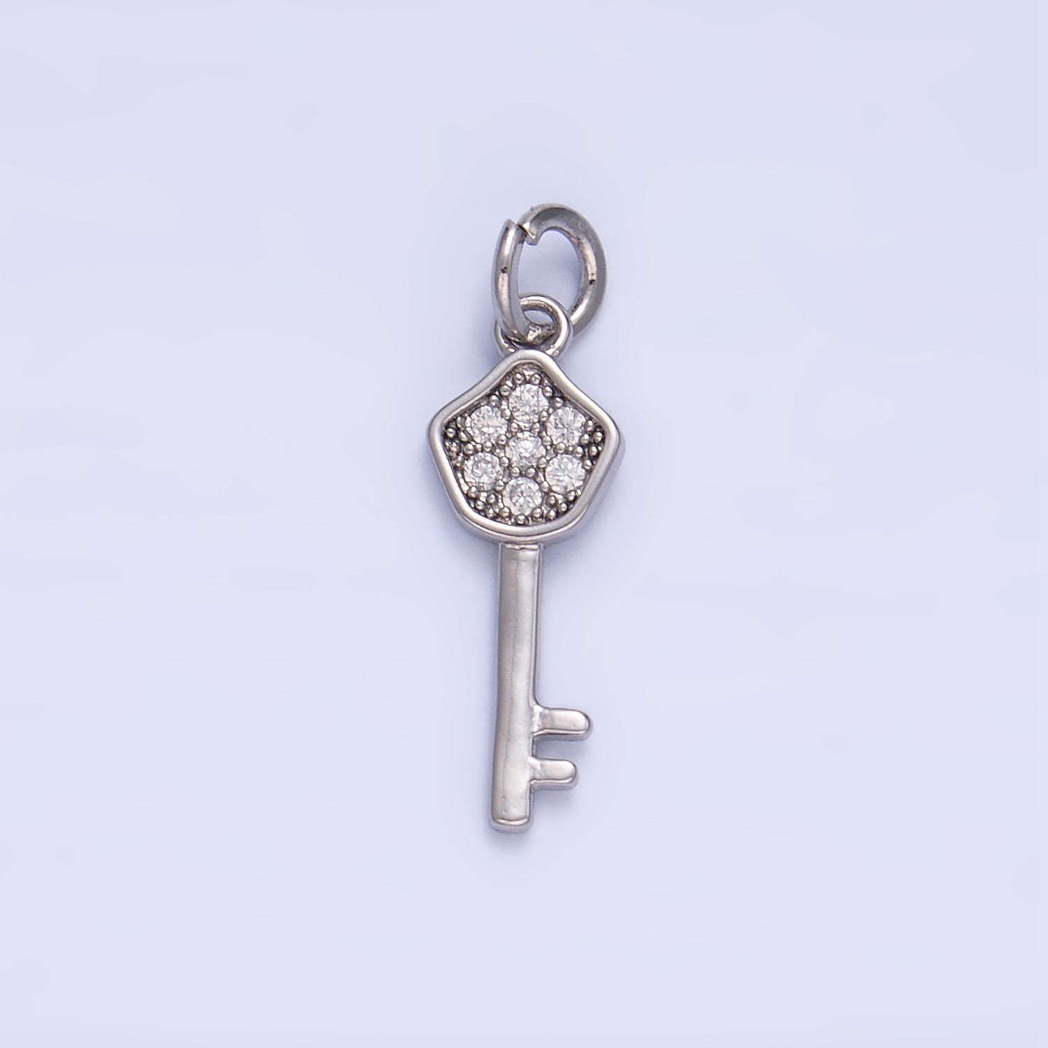 24K Gold Filled Clear CZ Micro Paved Key Charm in Gold & Silver | W135