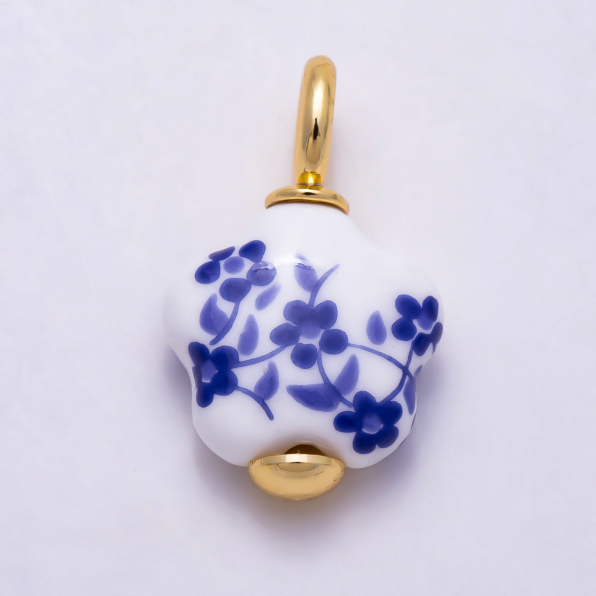 24K Gold Filled Blue Flower Ceramic Porcelain Drop Charm | W147